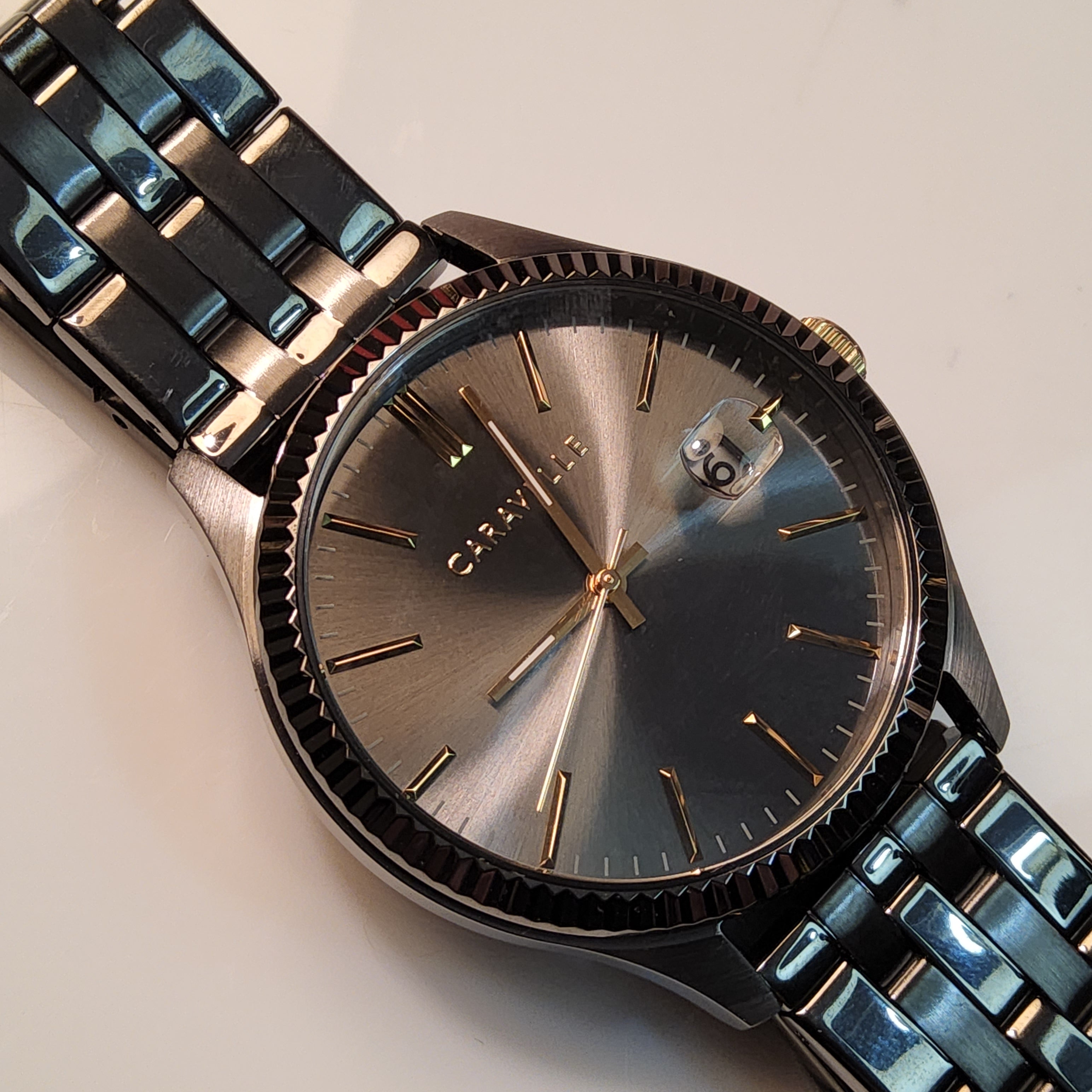 Caravelle Stainless Steel Gun-metal-finish Watch - Black-faced - 45B149