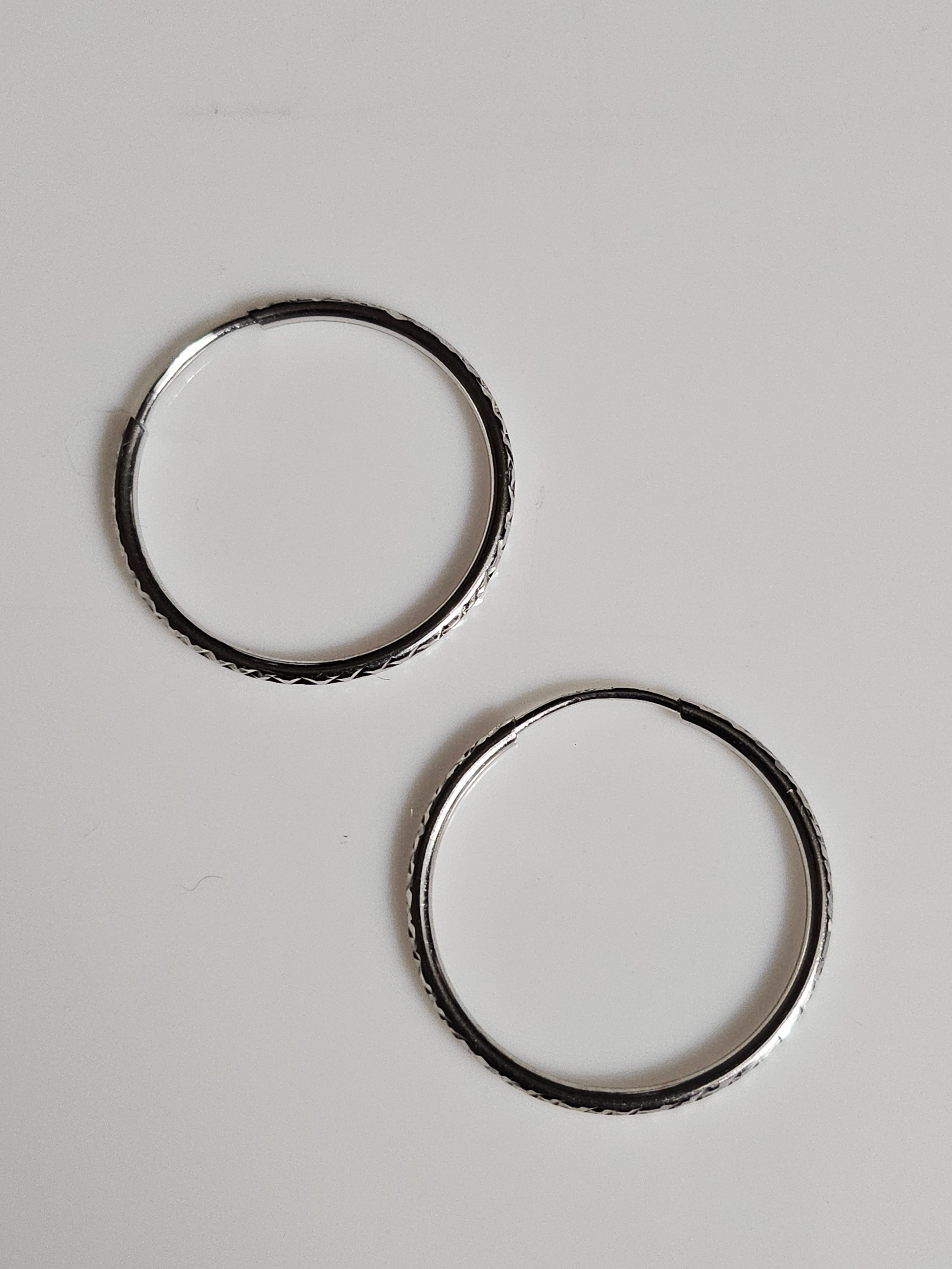 Gold Hoop Earrings - Textured - White - 22mm - $359