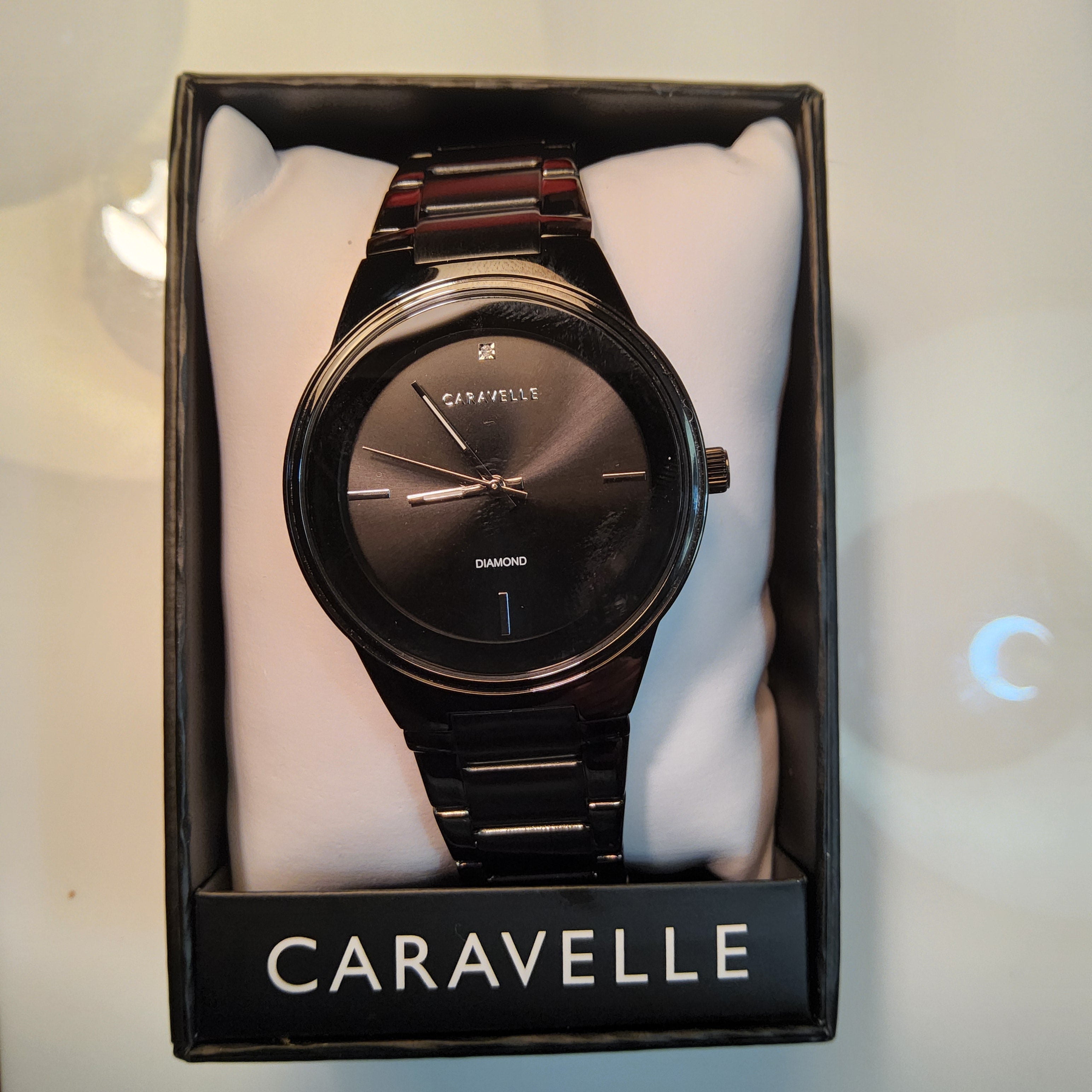 Caravelle Stainless Steel Black-finish Watch - Black-faced - 43D108
