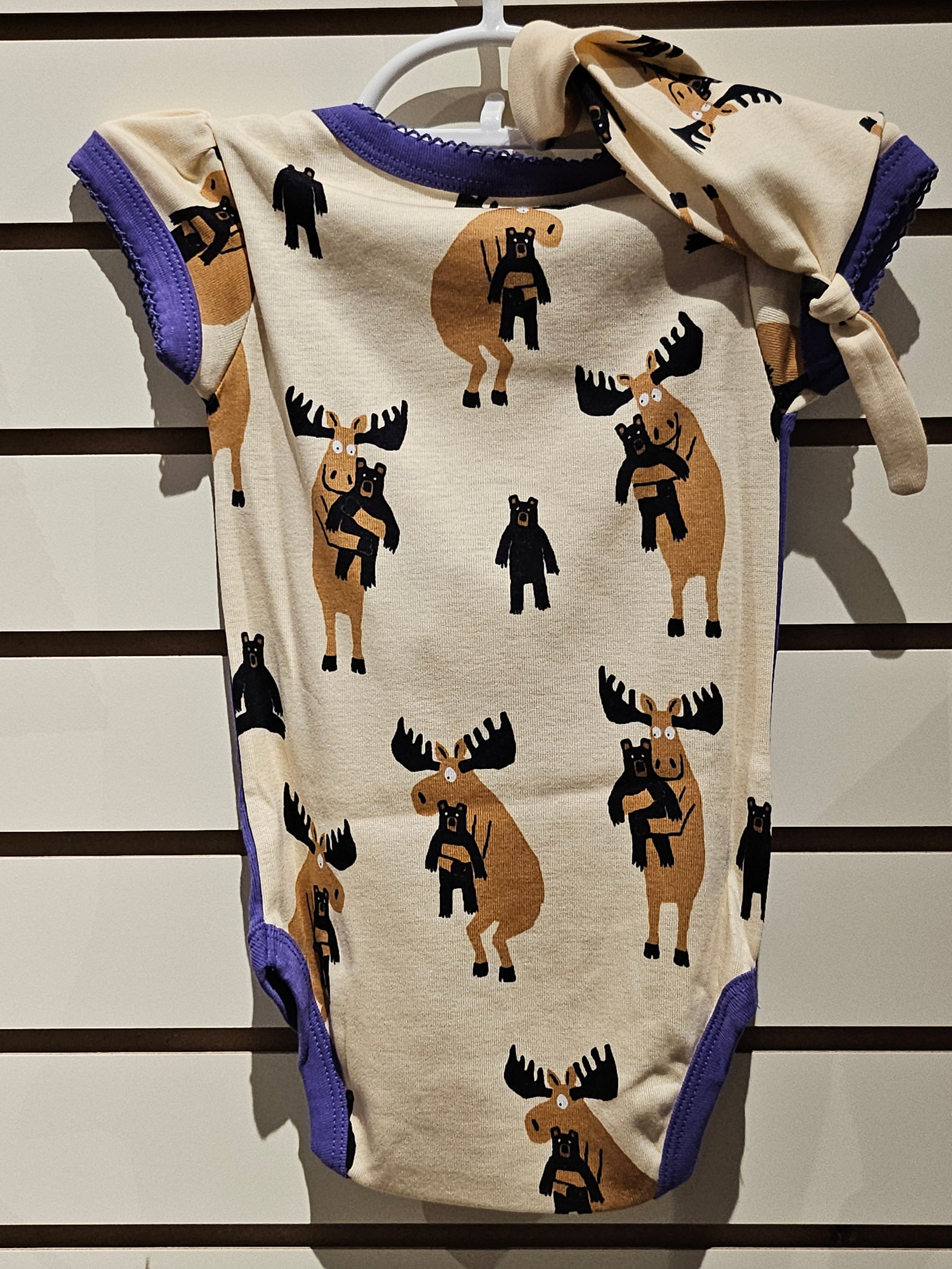 Baby Bodysuit with Hat - Moose Bear Hug - Purple