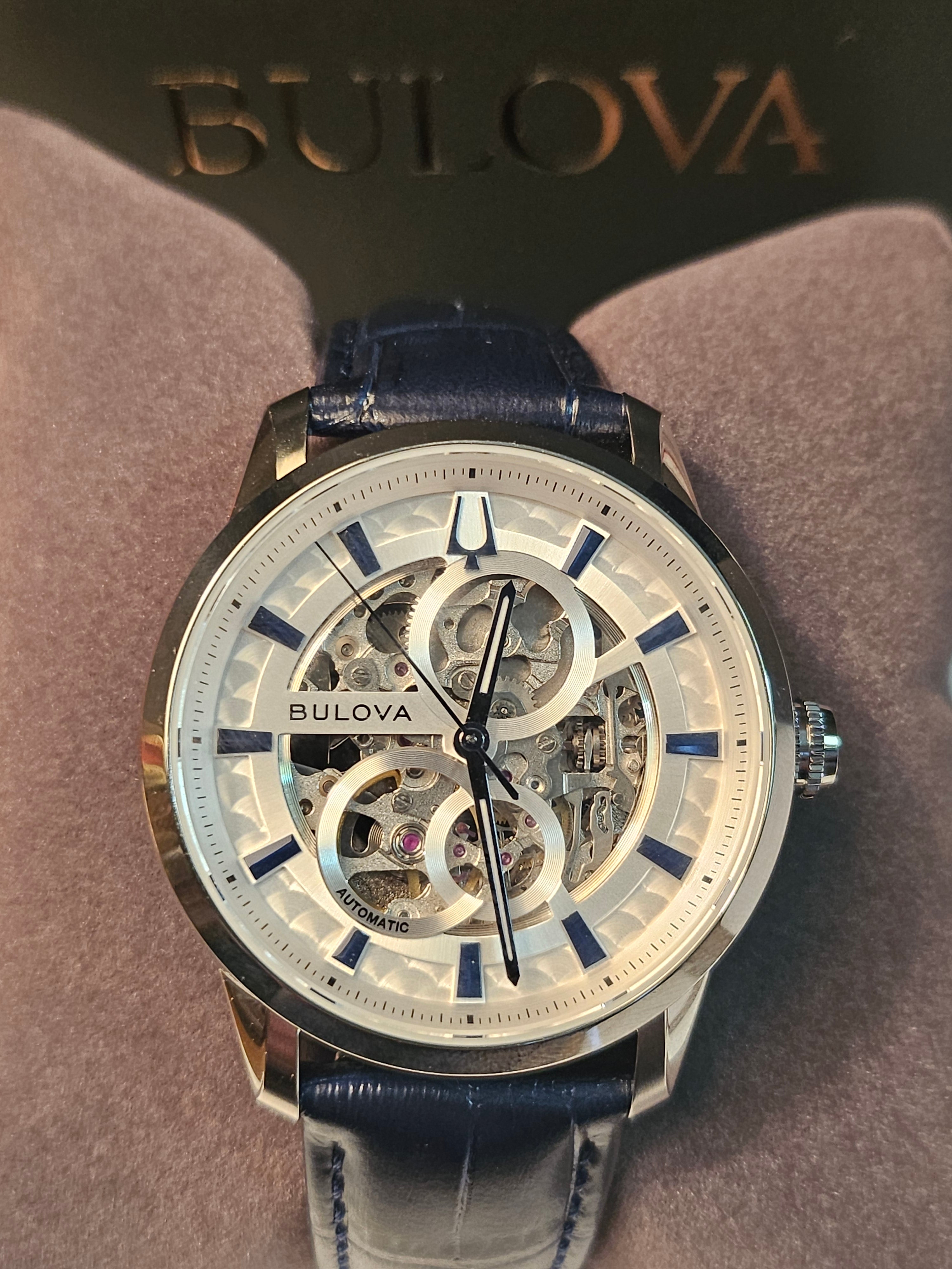 Bulova Automatic Blue Leather Watch - 96A330 - Sutton