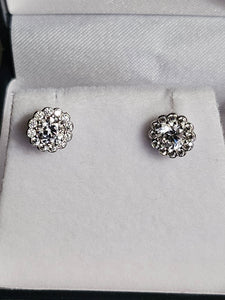 Stud Earrings - White Gold 10Kt - Cluster - $290