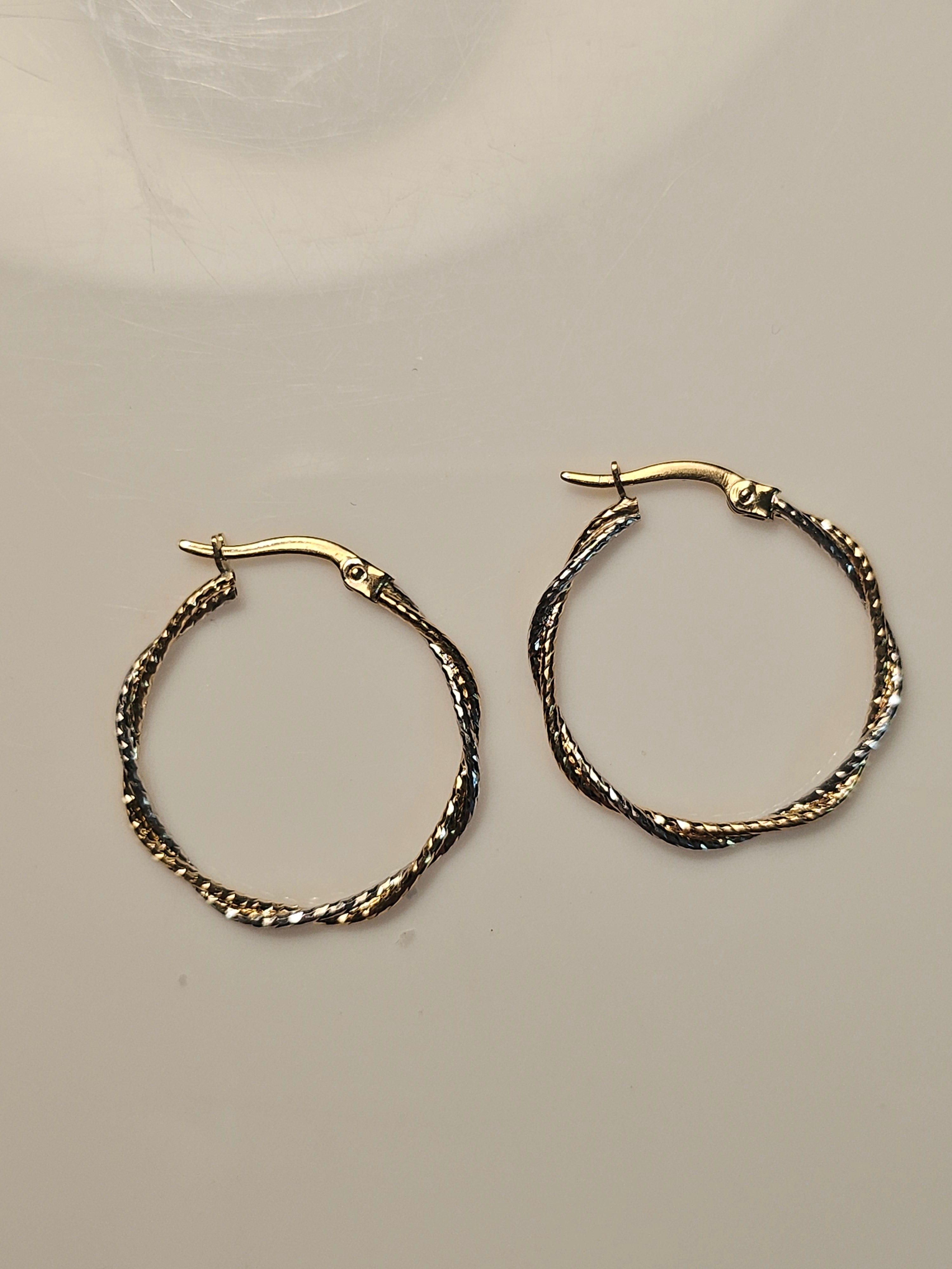 Two-Tone Gold Twisted Hoop Earrings - 22mm - $387