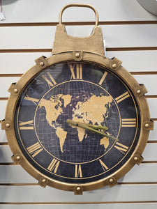 Padlock Gold Foil Wall Clock with World Map - WC1970