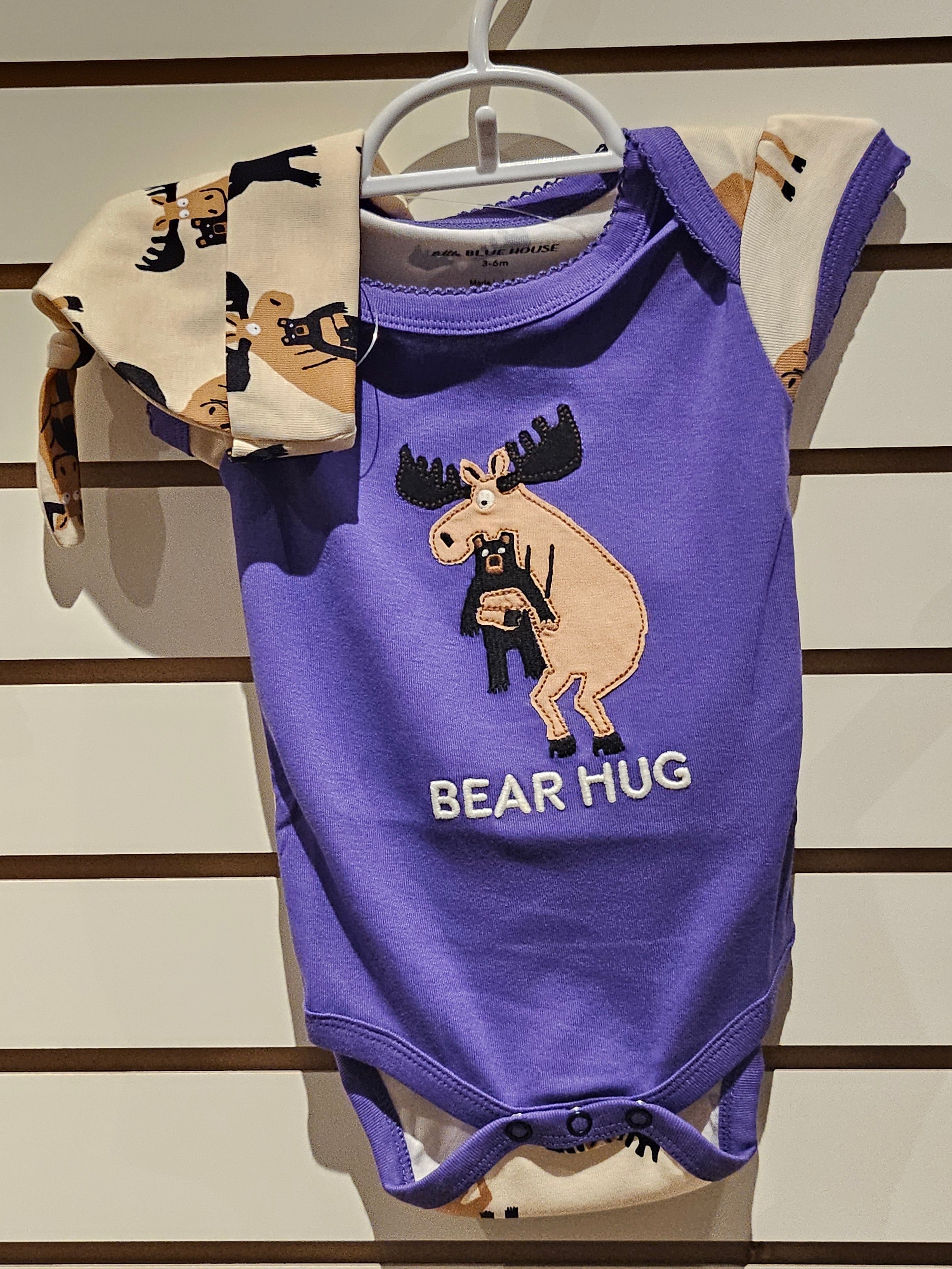 Baby Bodysuit with Hat - Moose Bear Hug - Purple