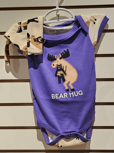 Baby Bodysuit with Hat - Moose Bear Hug - Purple