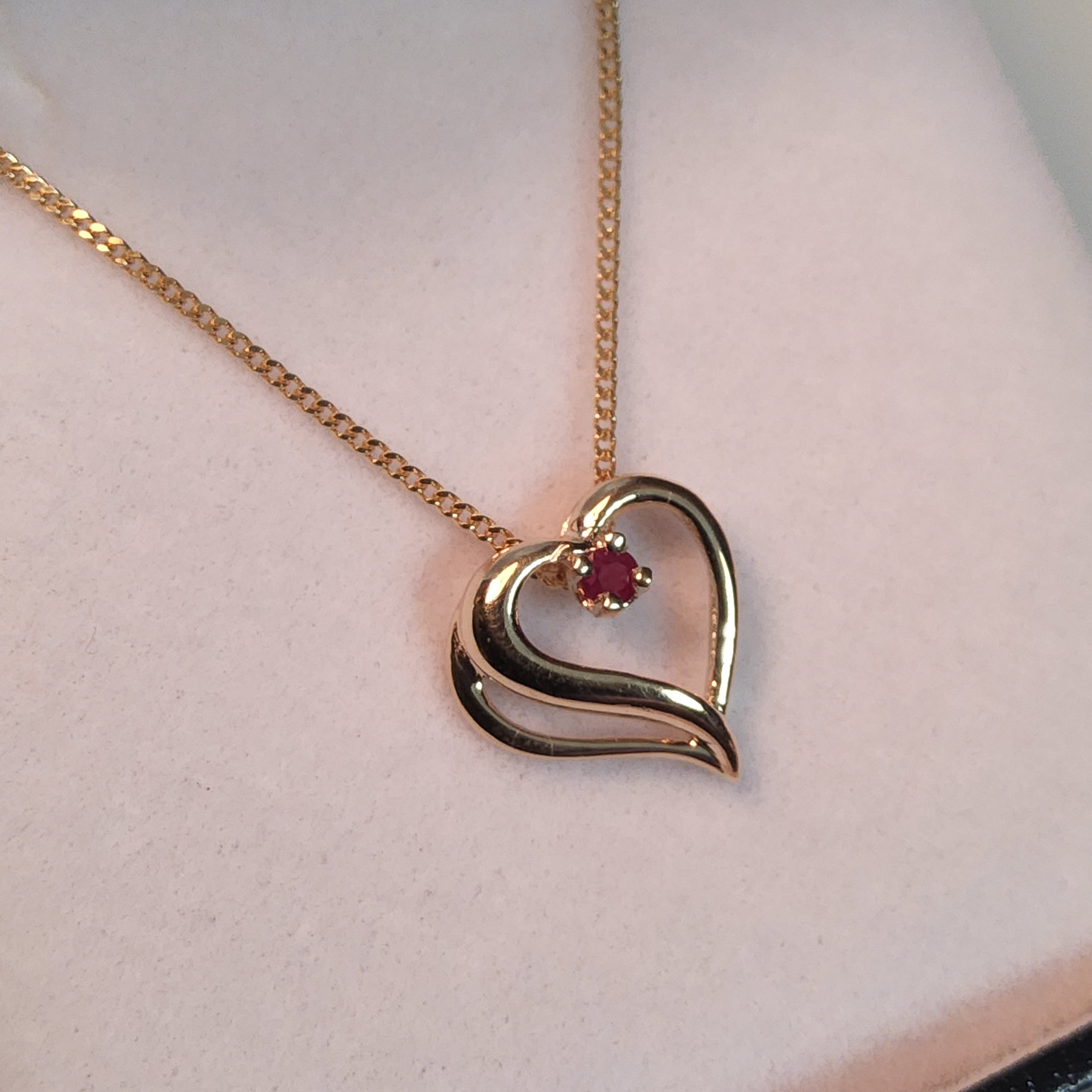 Round Cut Ruby Pendant - Double Inset Heart - Yellow Gold - P1218