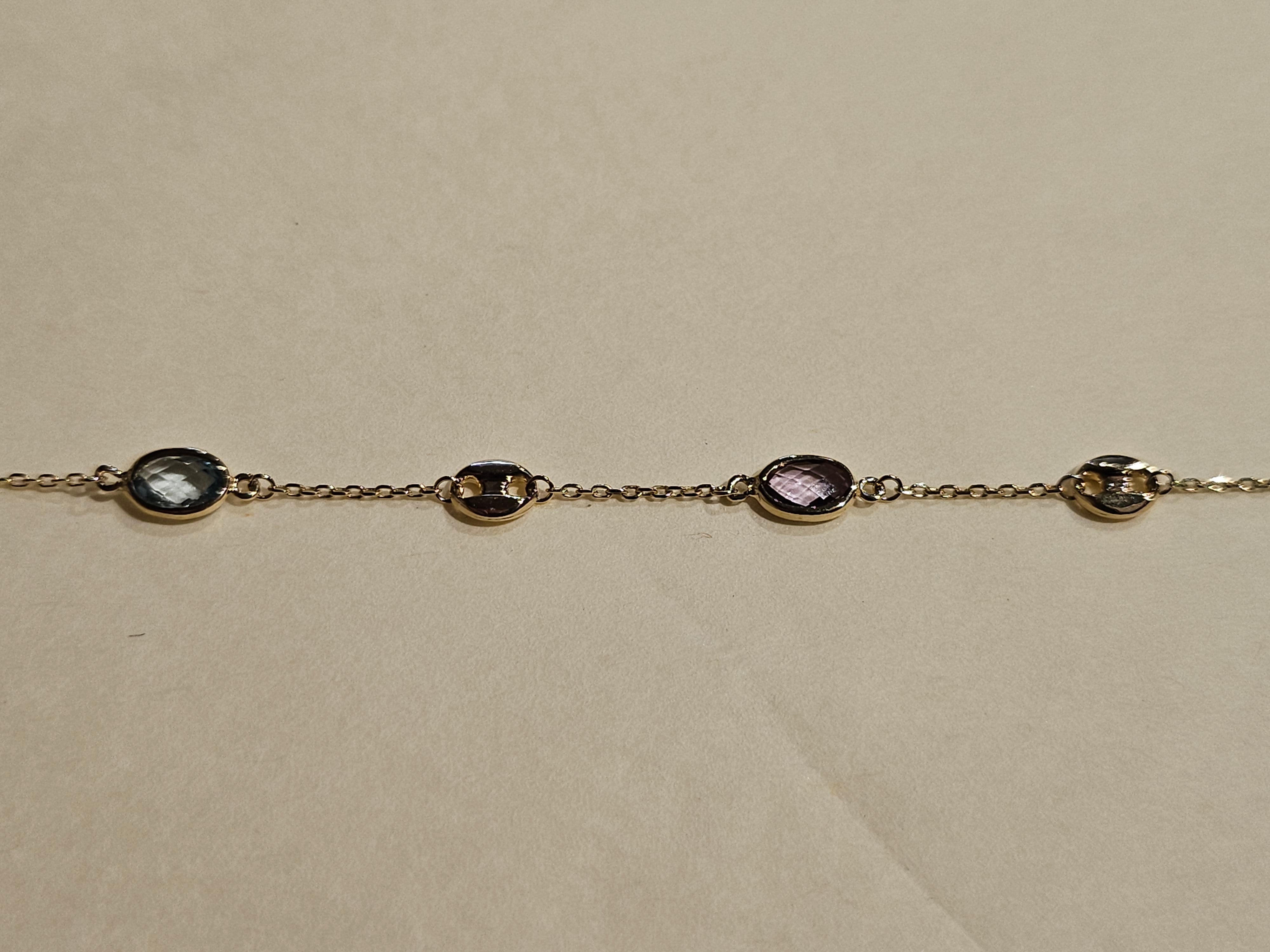 Yellow Gold (10Kt) Synthetic Stones / Fancy Link Bracelet 7.5-inch - 9079 - $458