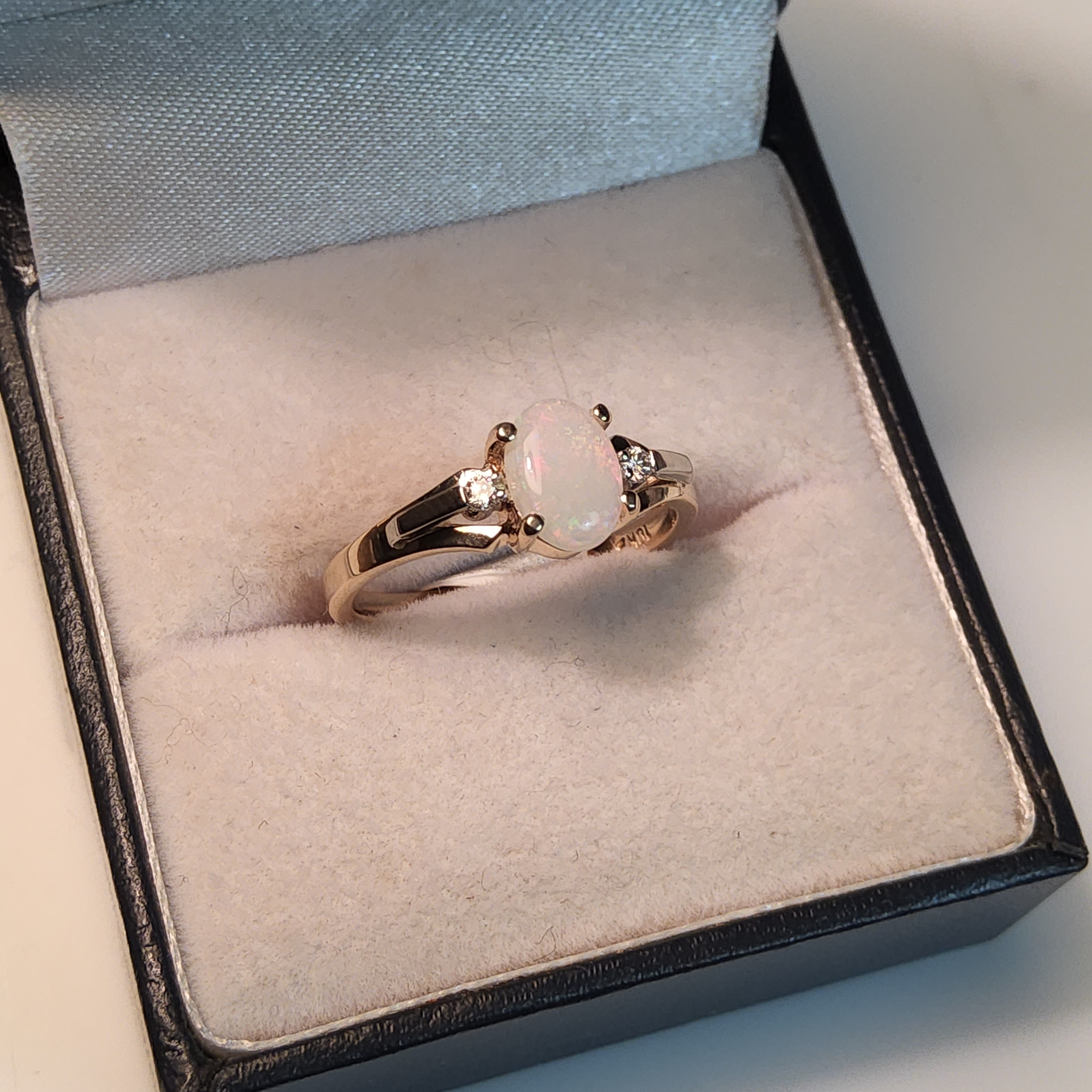 Oval Cabochon Cut Opal Ring with Diamonds - $1003