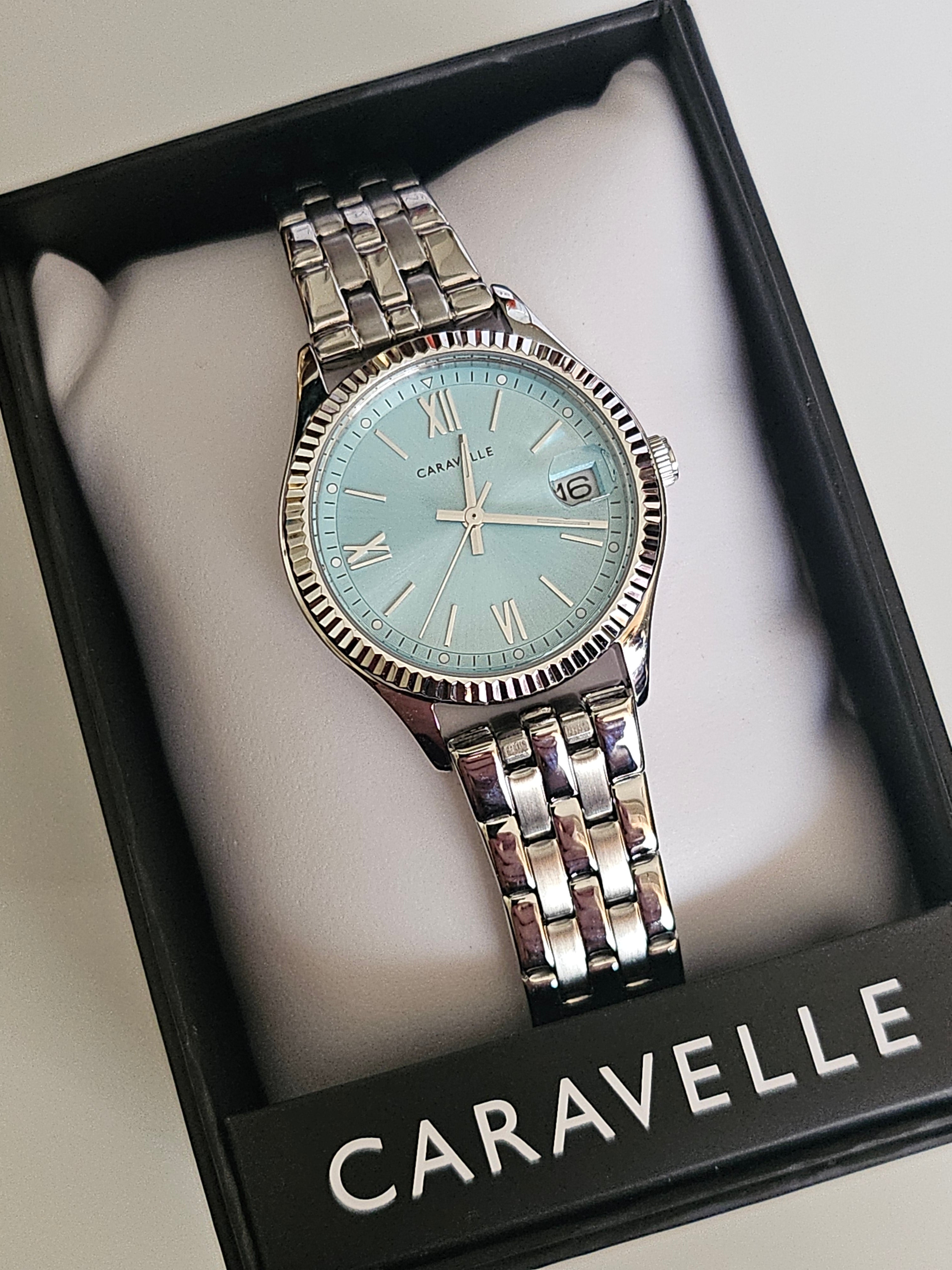 Caravelle Stainless Steel Watch - Turquoise-faced - Ladies - 43M124