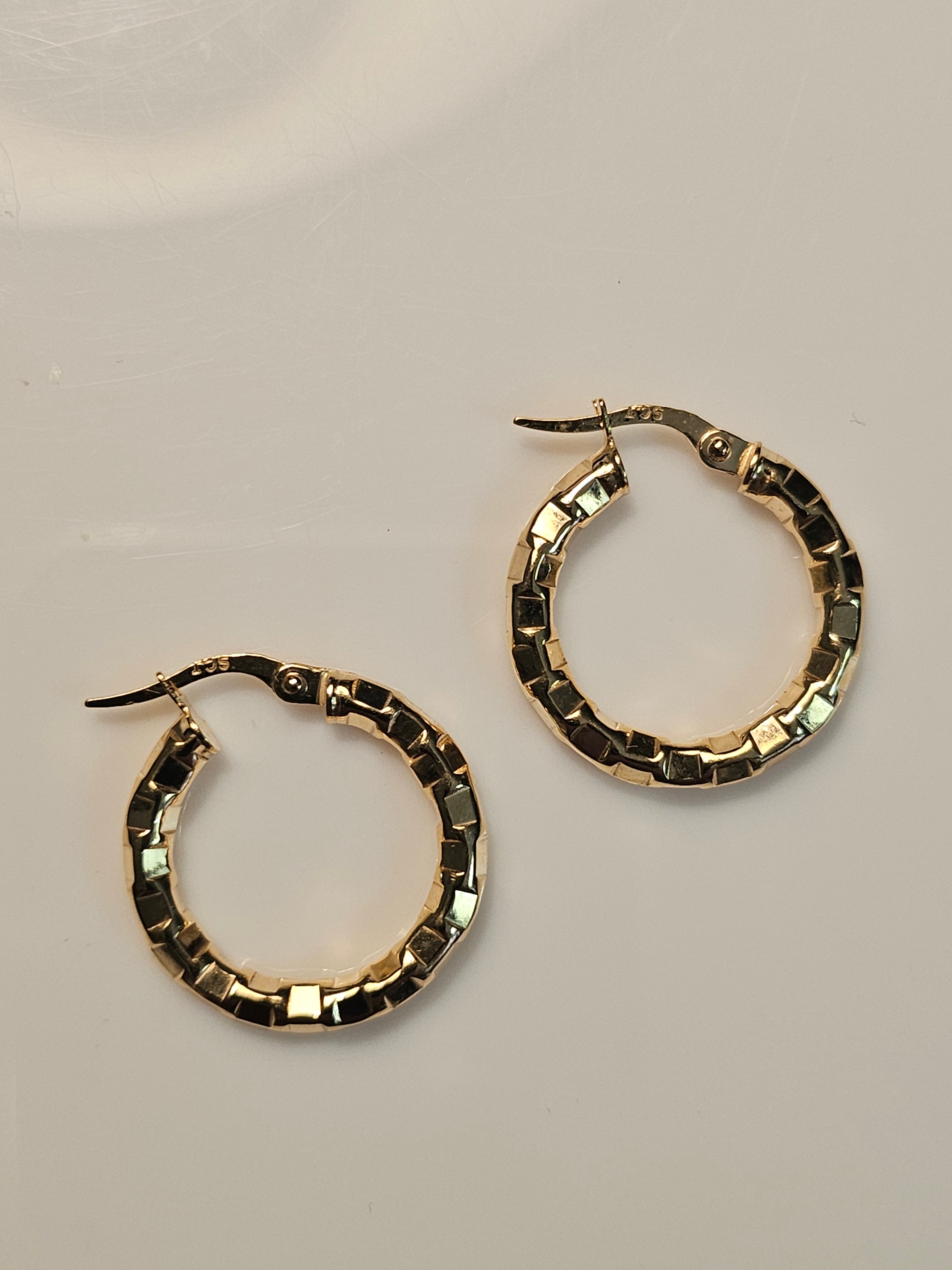 Hoop Earrings - 20mm - Yellow Gold 10Kt - Patterned - $387