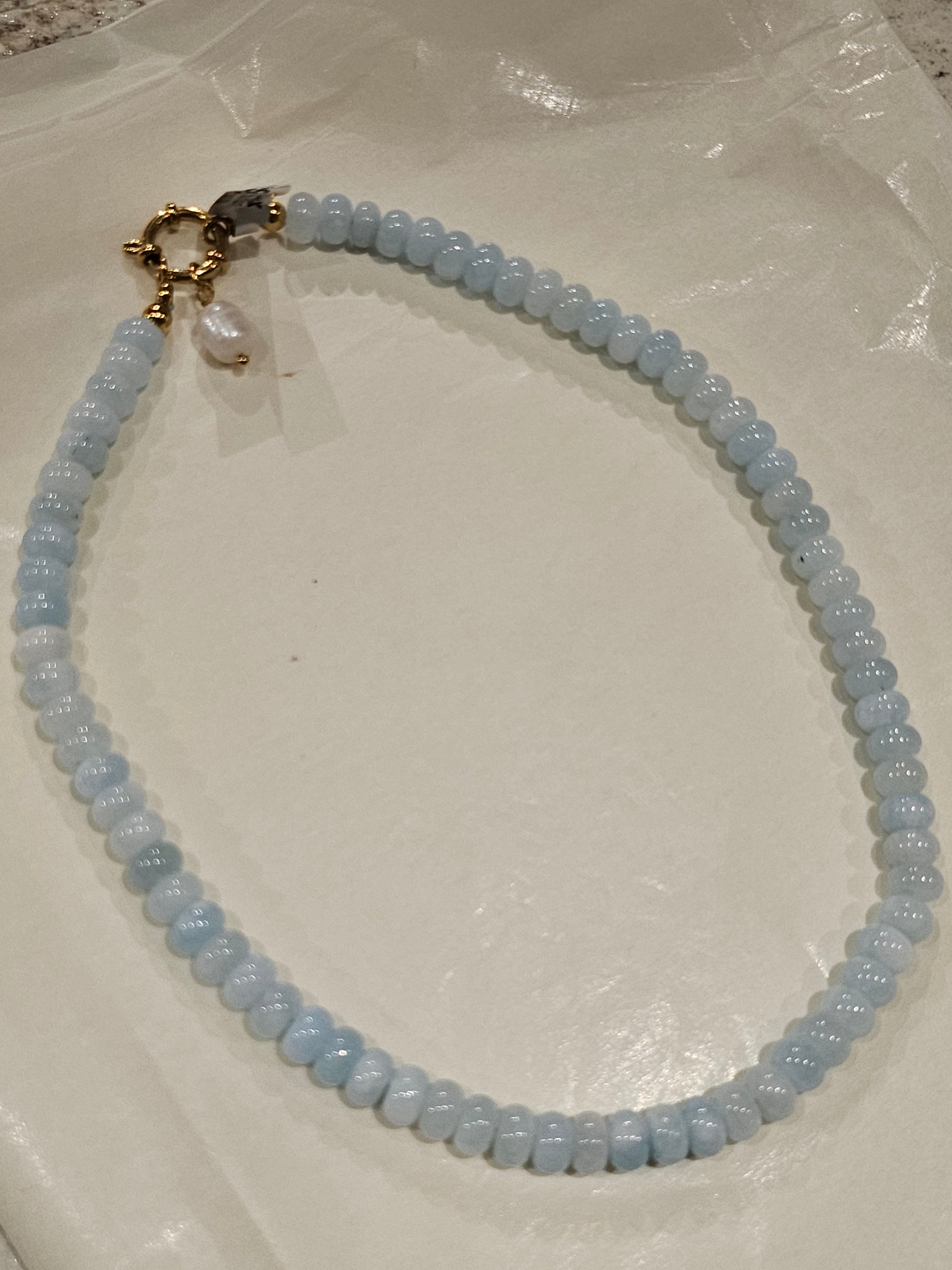 STEELX S/SNecklet - Aquamarine Fresh-water Pearls - 8mm - 17"