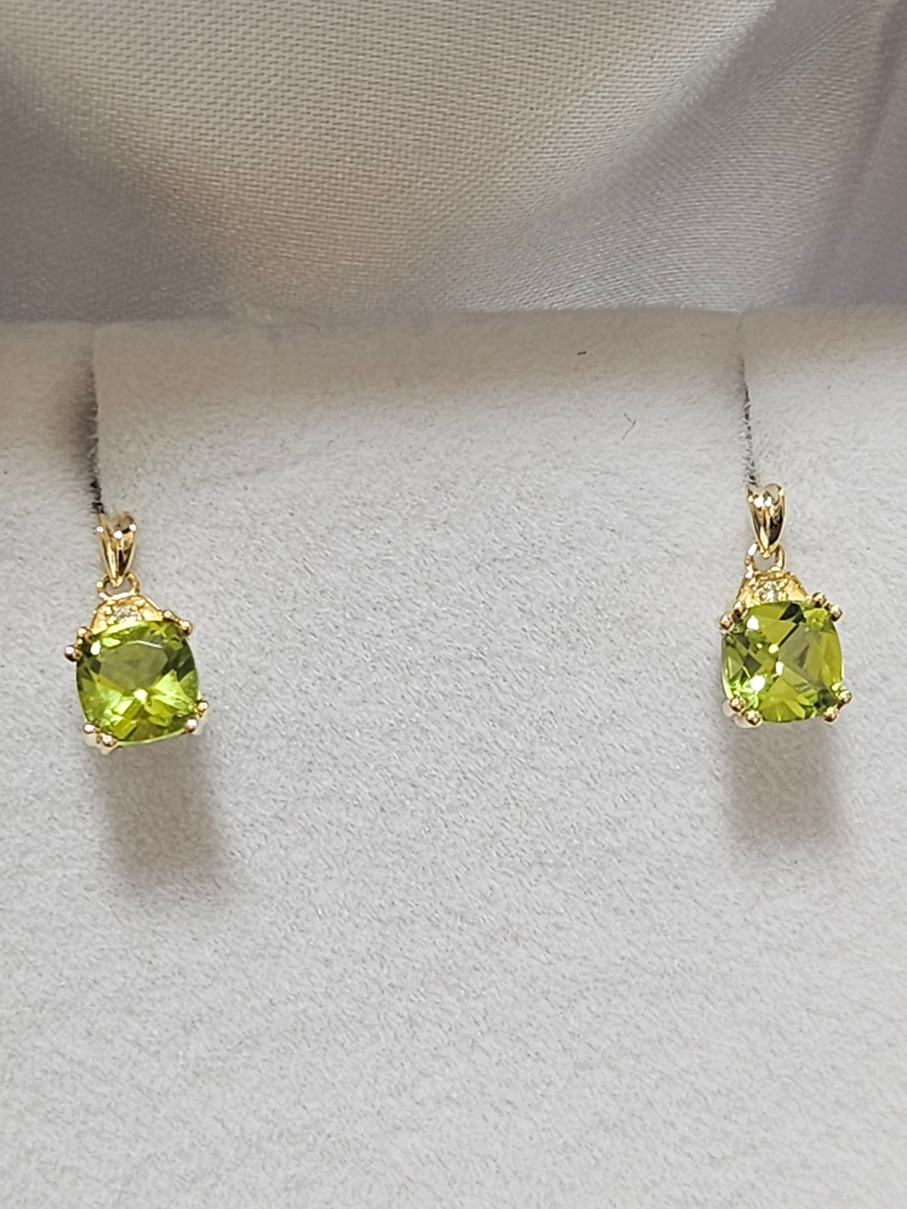 Peridot Earrings with Diamonds - Dangle - EYD8705