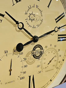 Indoor/Outdoor Wall Clock with Thermometer and Hygrometer (Roman Numerals) - TF009