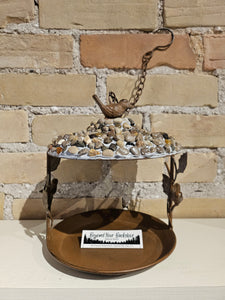 Bird Feeder - Open Access Metal Plate-like Style with Metal Stoned Roof