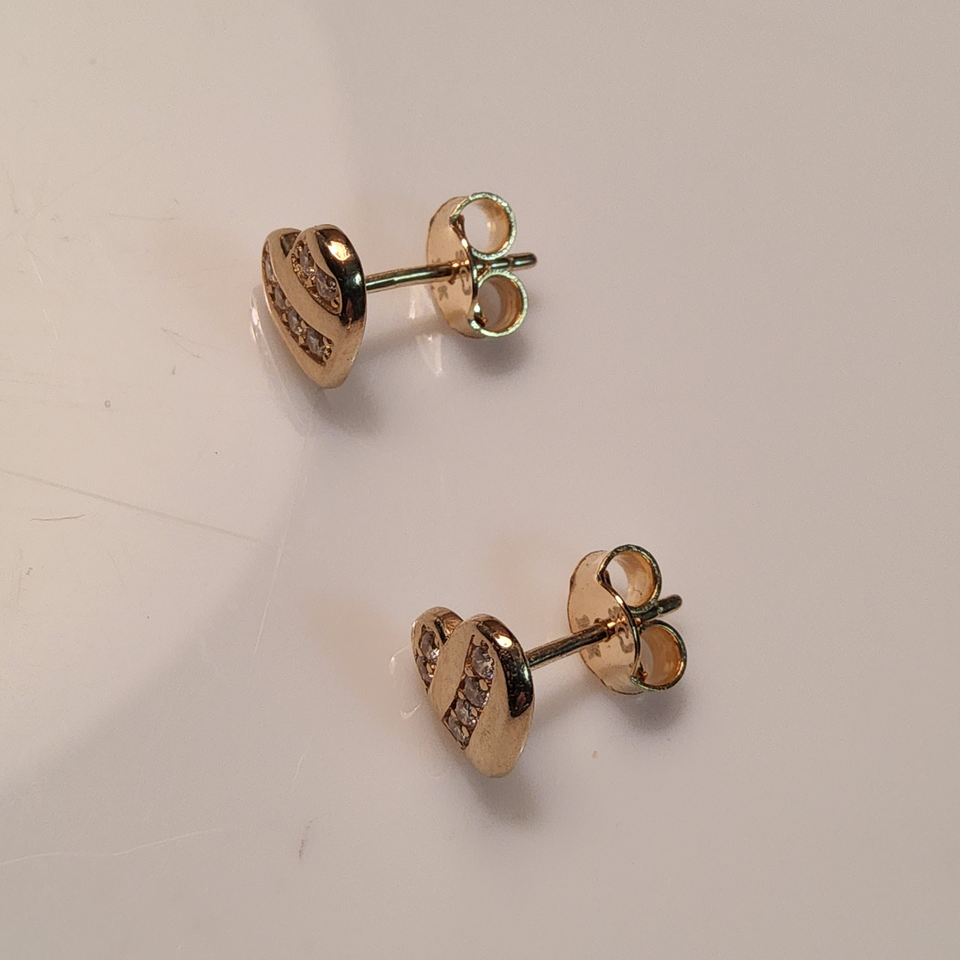 Gold Stud Earrings - Heart with cubic zirconia design - $290