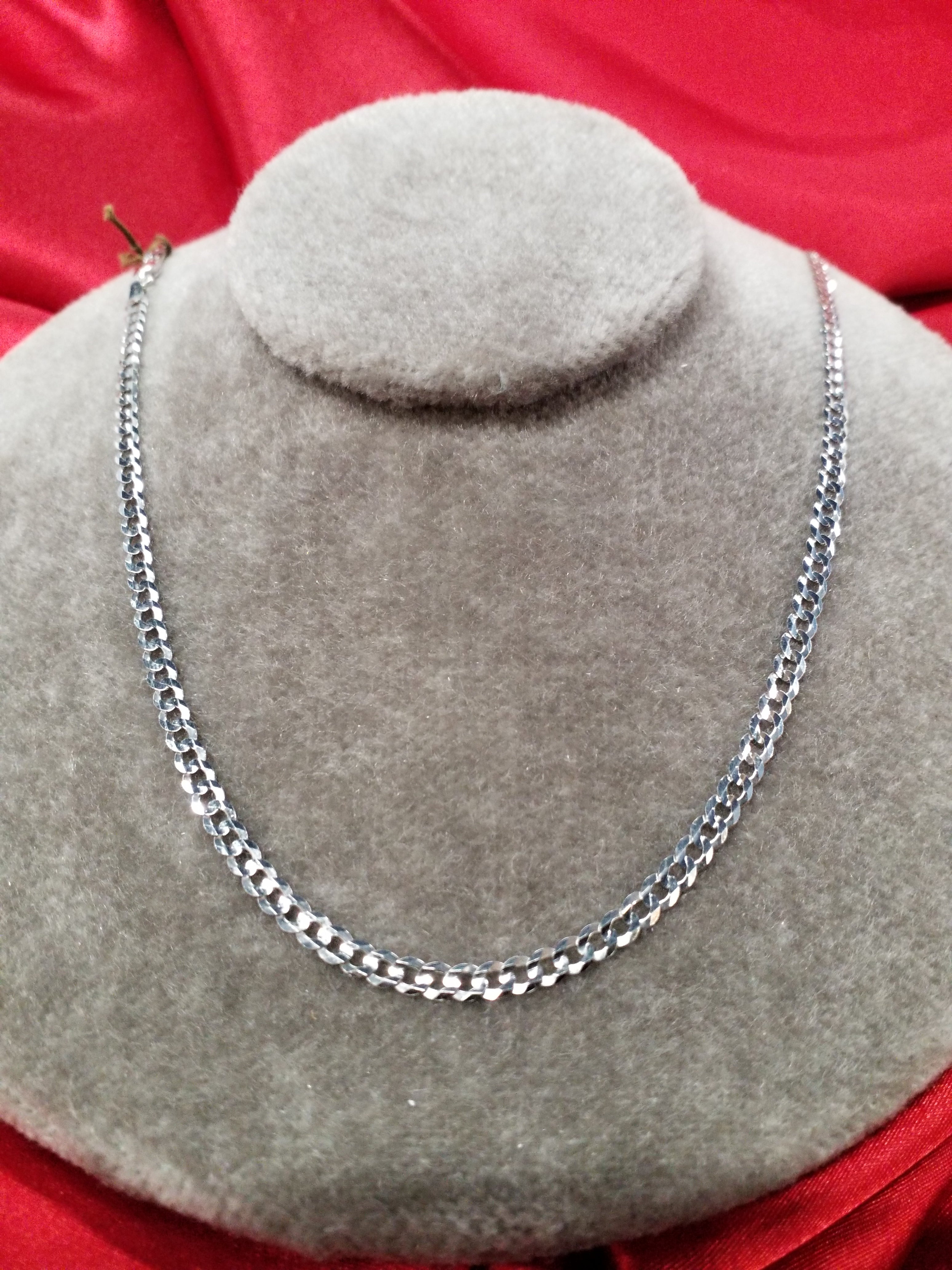 24" 10Kt White Gold Curb Style Chain - in-stock options