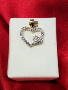 Gold Charm - Double Heart - Set with Cubic Zirconia