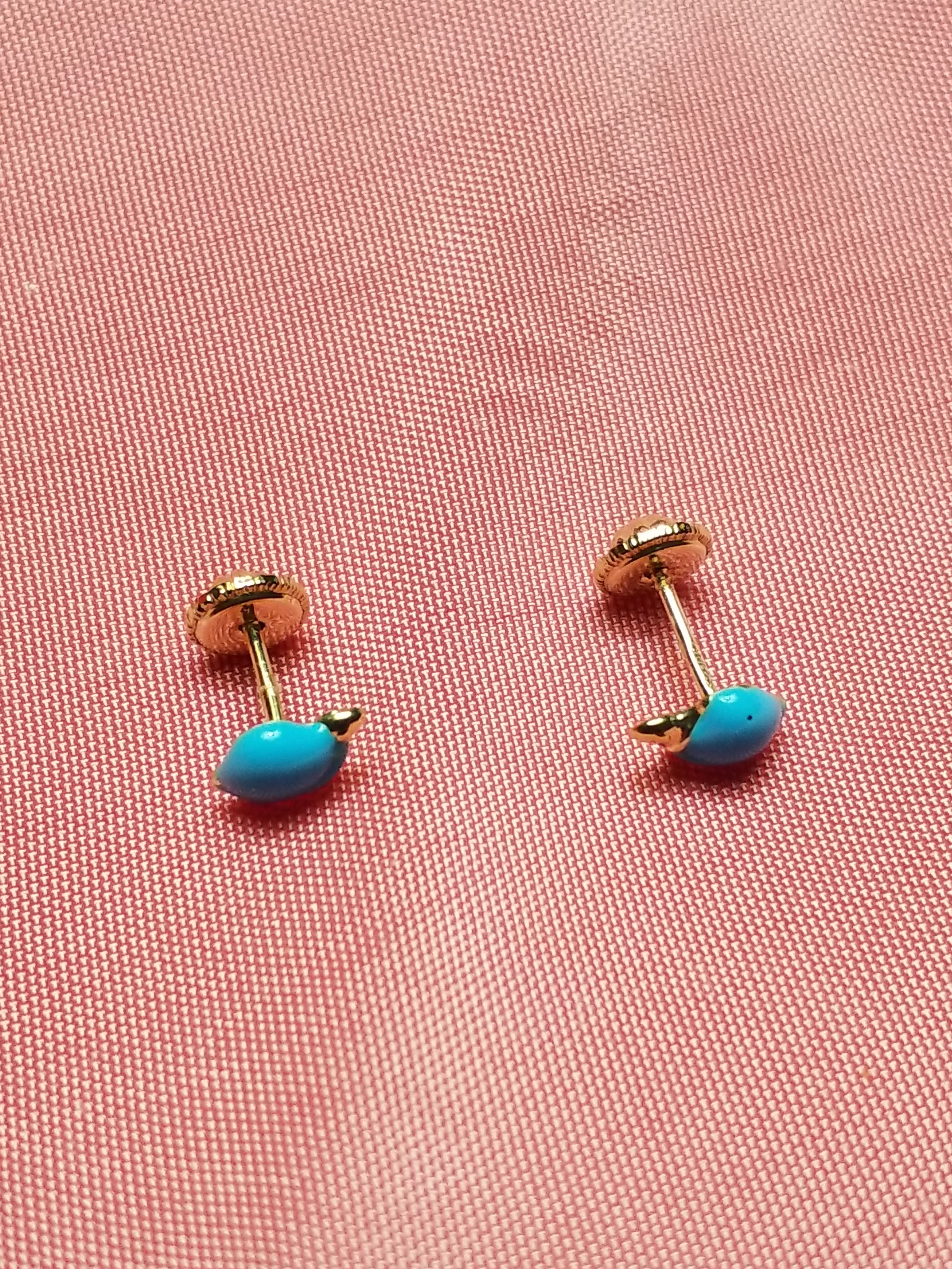Children's 10kt Earrings - Blue Turtles - Screw Backs