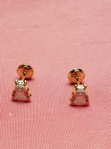 Children's 10kt Earrings - White and Pink Bears - Screw Backs
