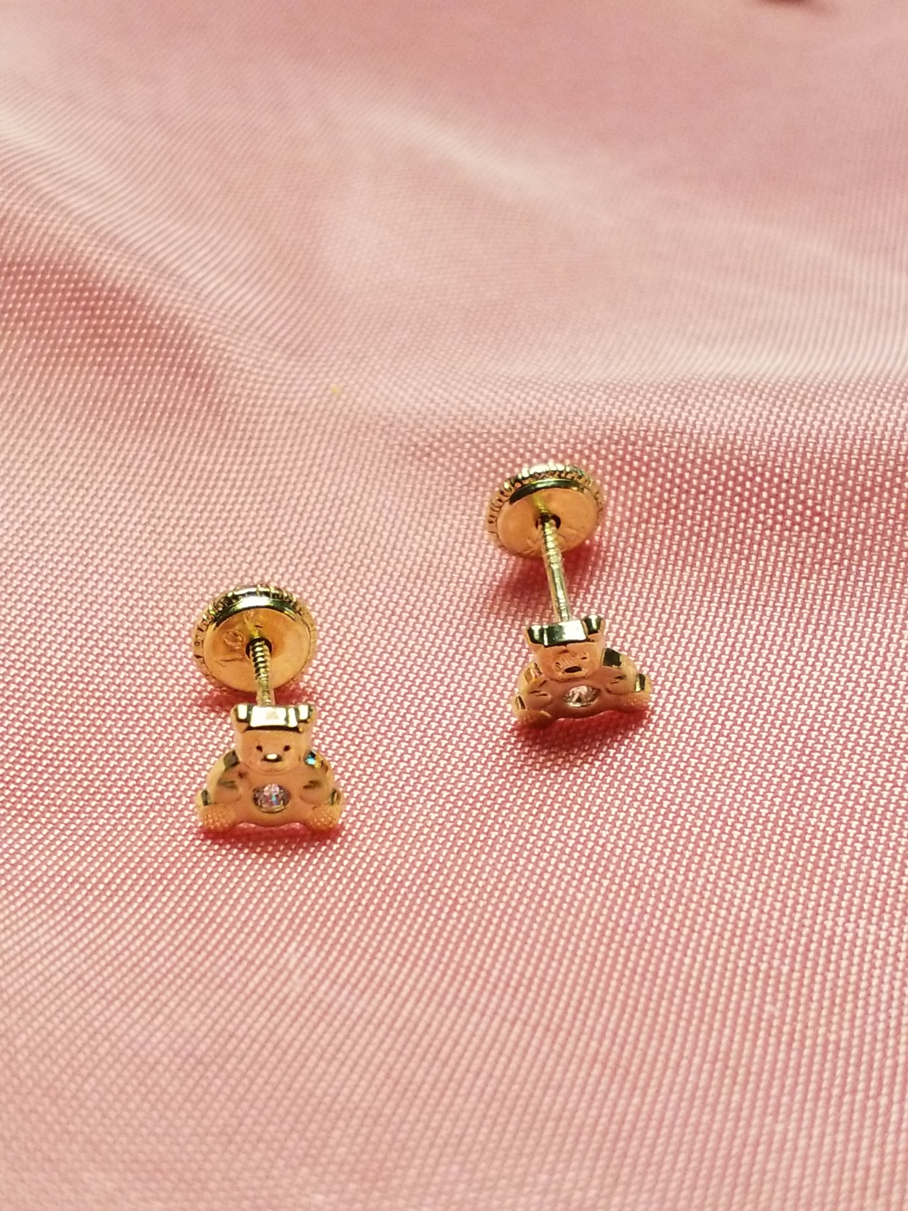 Children's 10Kt Earrings - Teddy Bears - Screw Backs