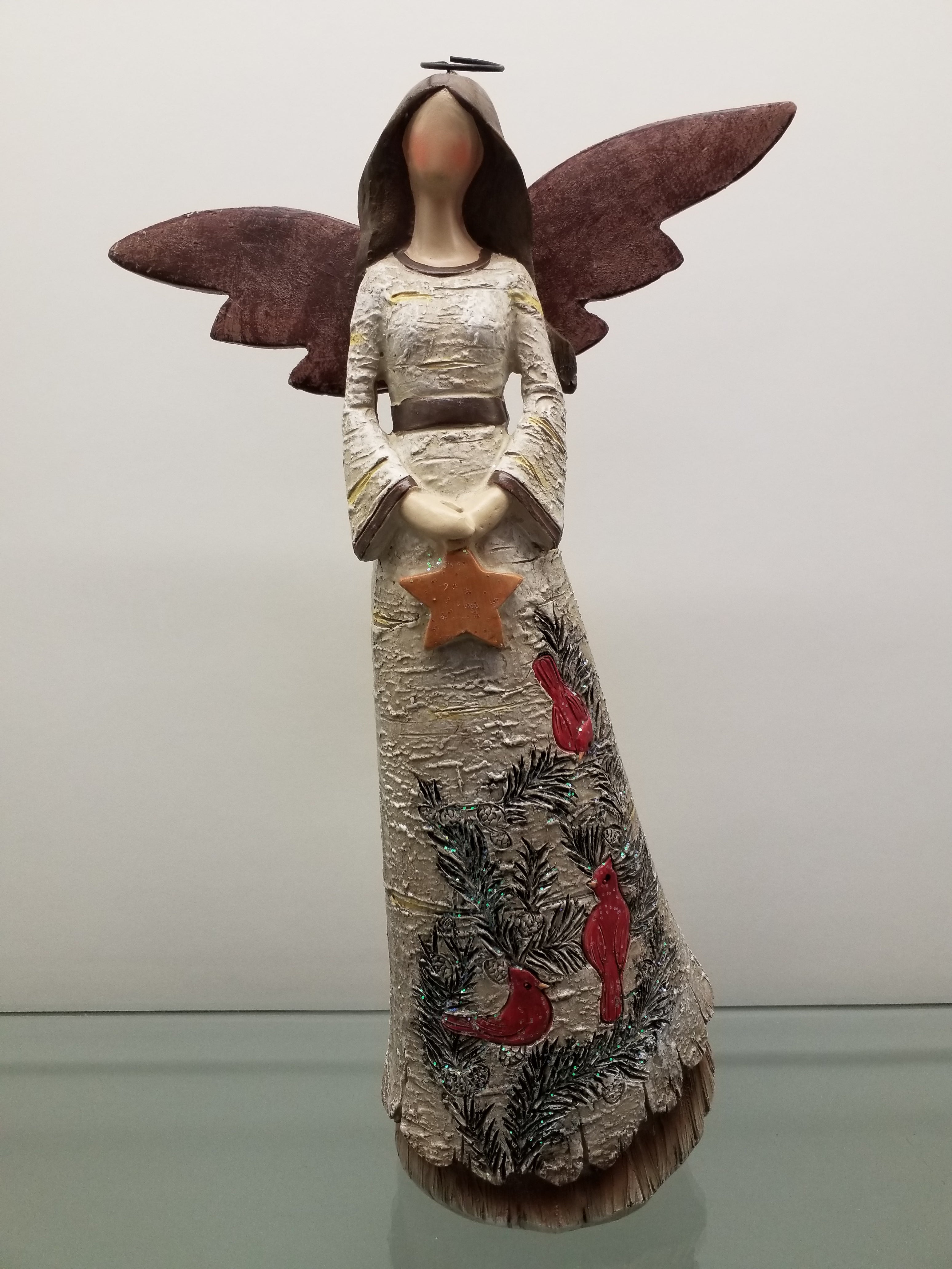 Wood Resin Angel holding Star - Cardinals decorate dress