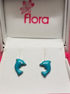 Children's Sterling Silver Earrings - Turquoise Dolphins