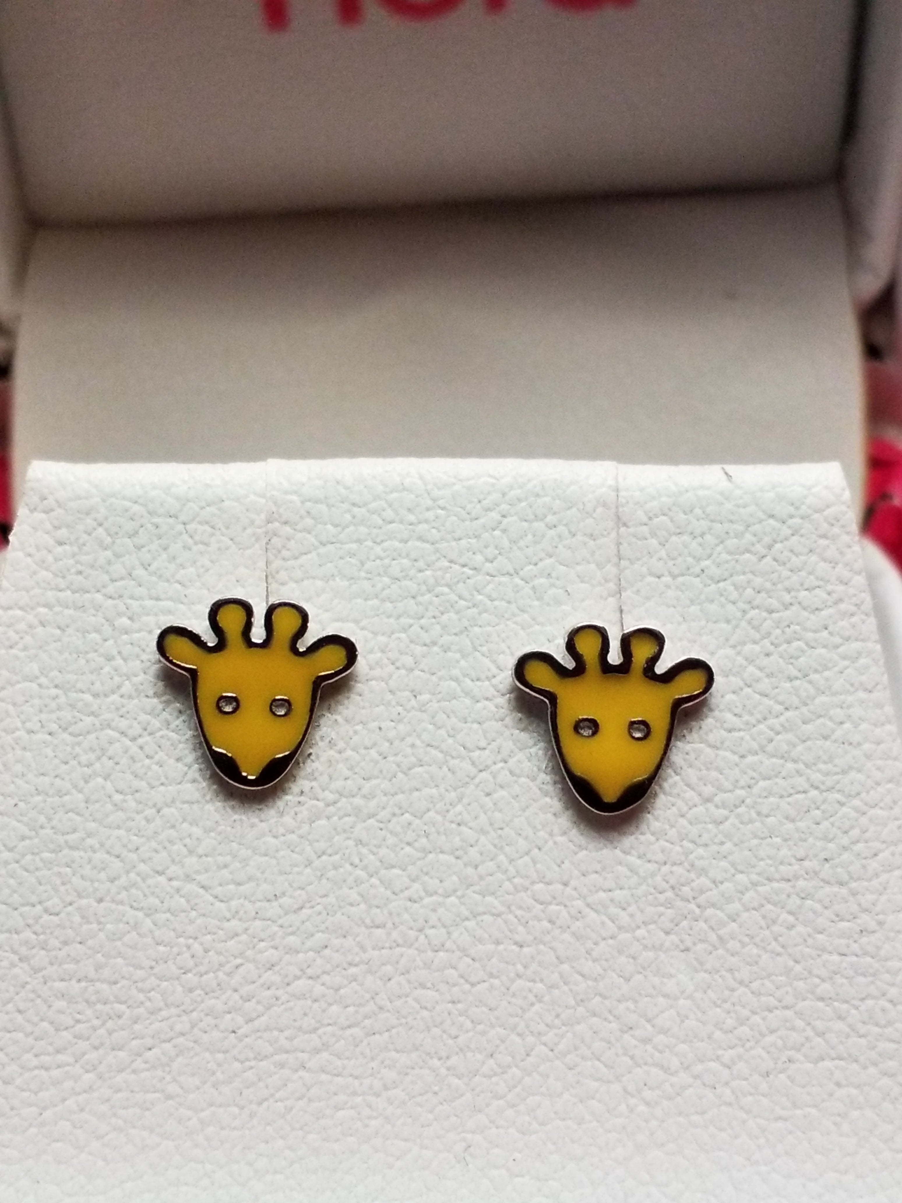 Children's Sterling Silver Earrings - Yellow Giraffes