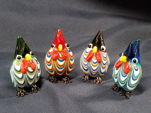 Glass Figurines - Roosters - Set of 4
