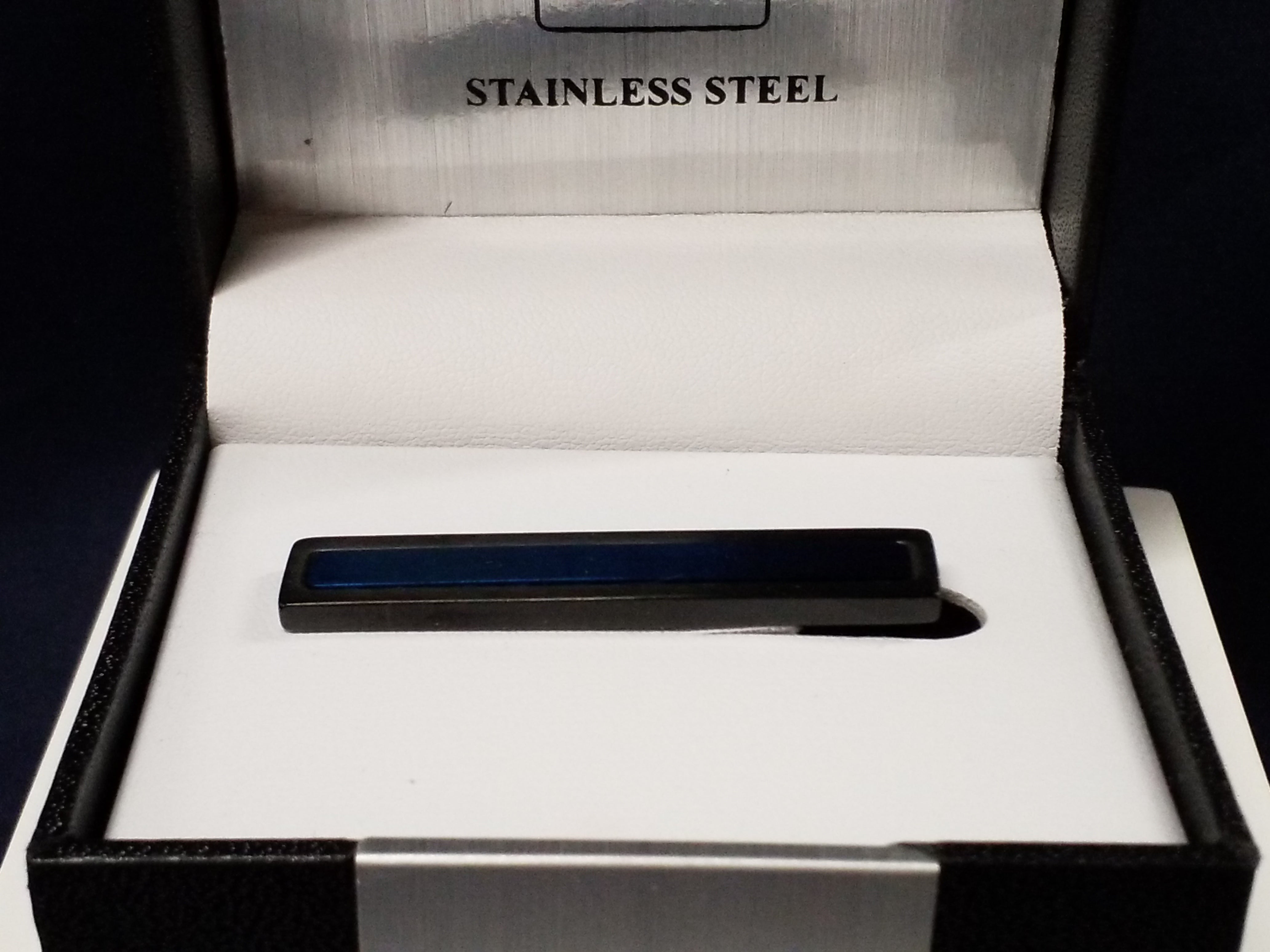 Tie Bar - Black Matte Finish with Blue Inlay