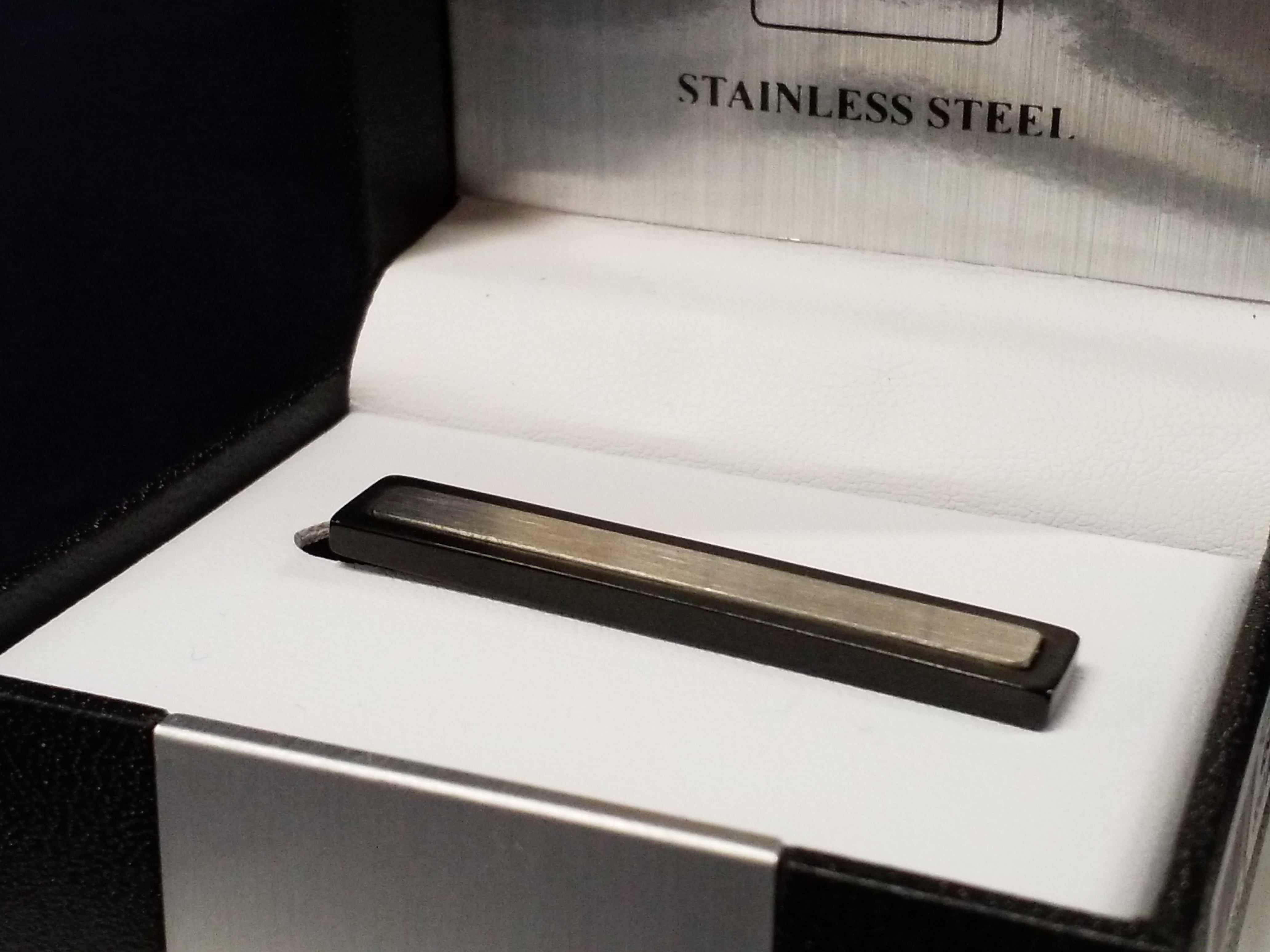 Tie Bar - Black Matte Finish with Stainless Steel Inlay