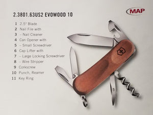 Swiss Army Knife - Evolution 10 - Wood - 11 Functions - 85mm - 2.3801.63