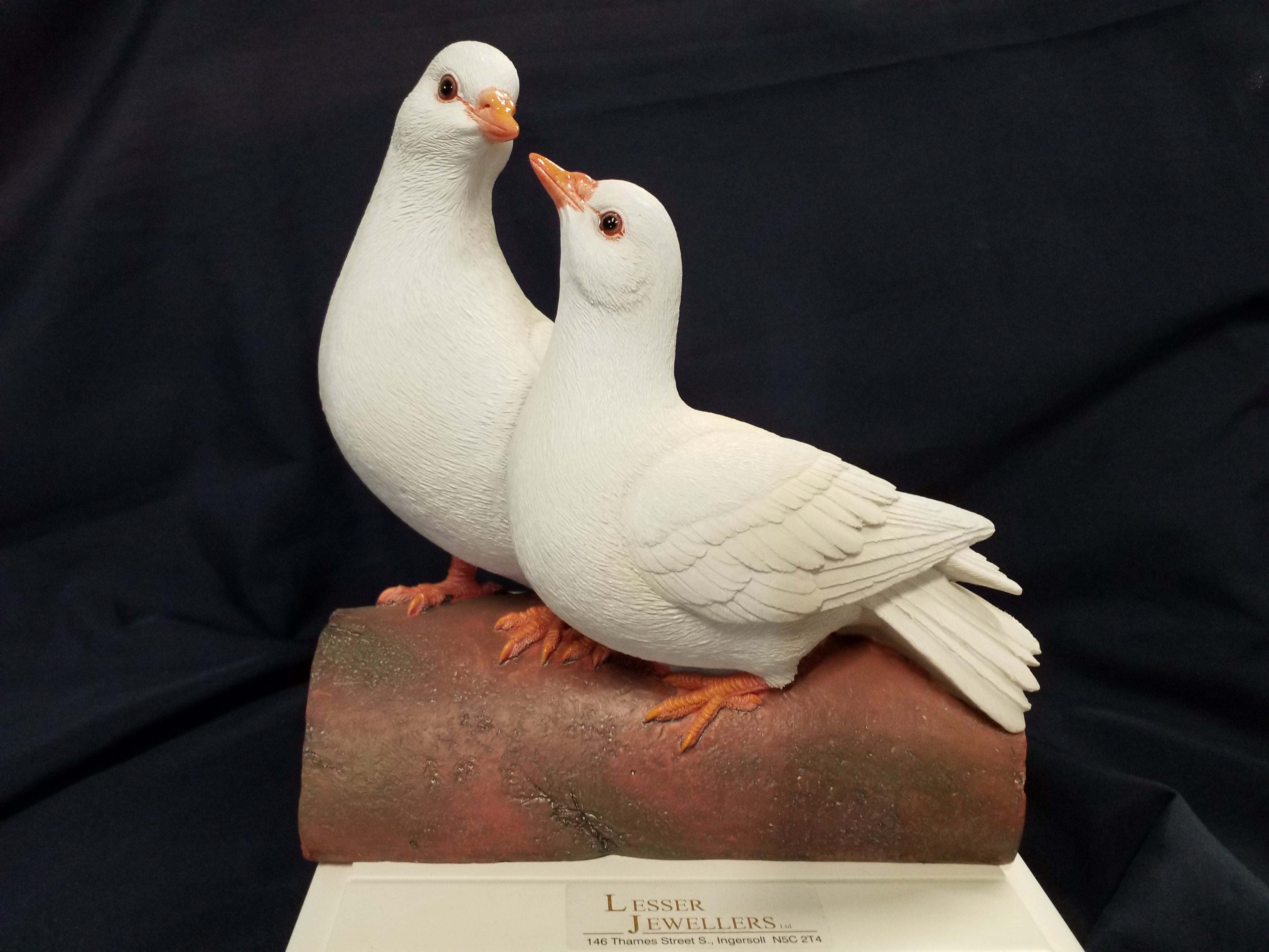 Bird Figurine  - Two White Doves on Log 87987