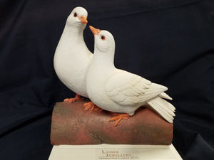 Bird Figurine  - Two White Doves on Log