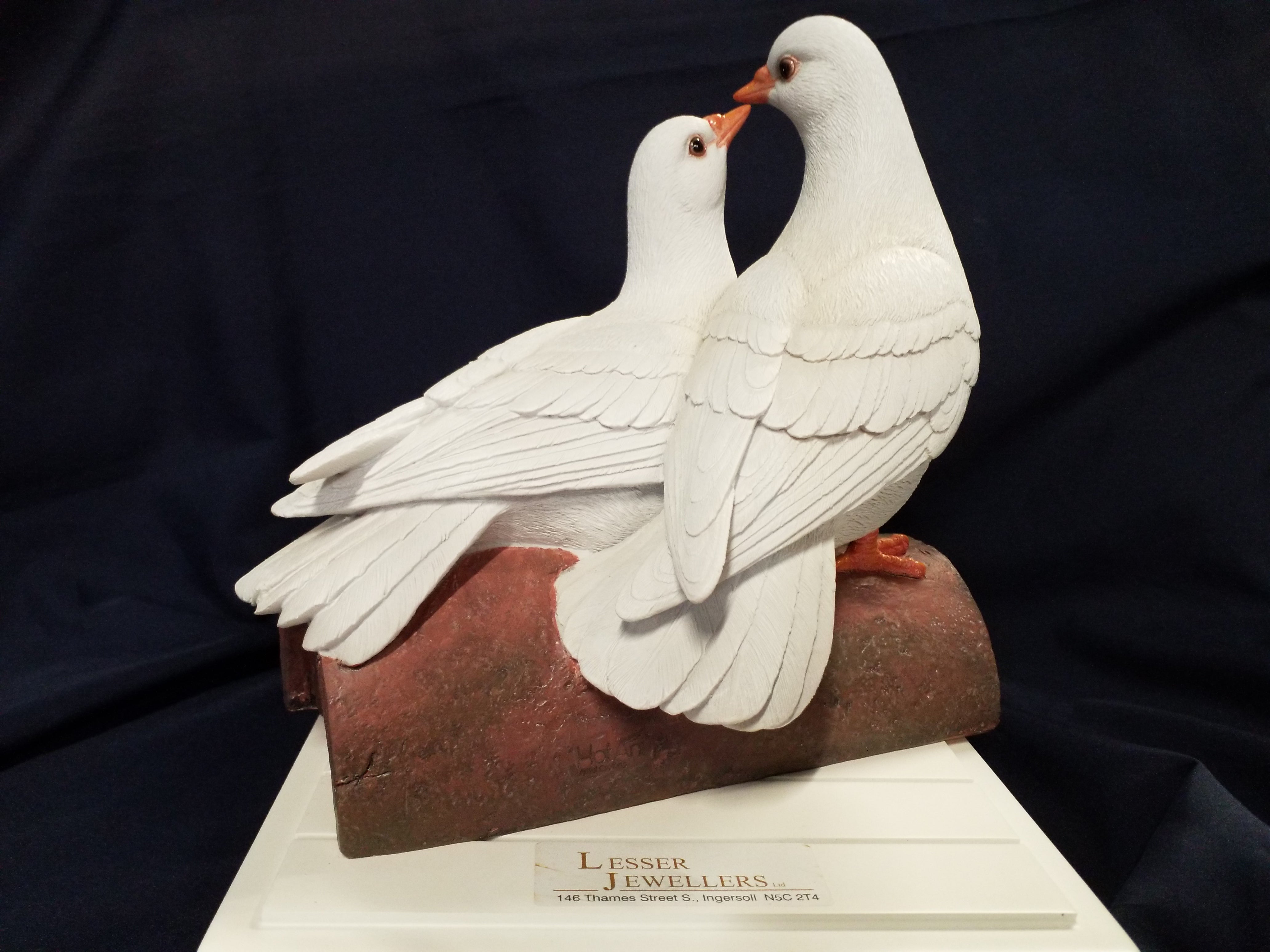 Bird Figurine  - Two White Doves on Log 87987