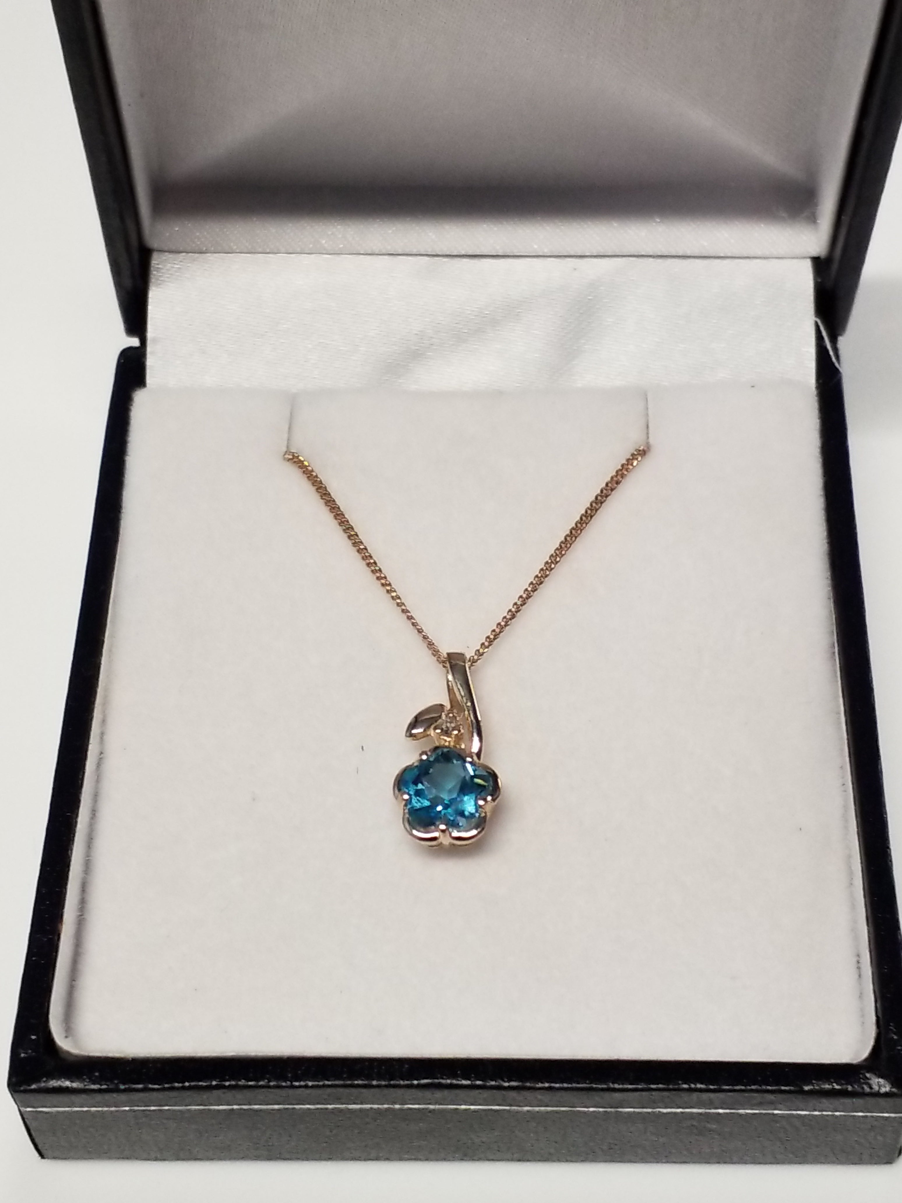 Floral Cut Blue Topaz Pendant Flower - Matching earrings available