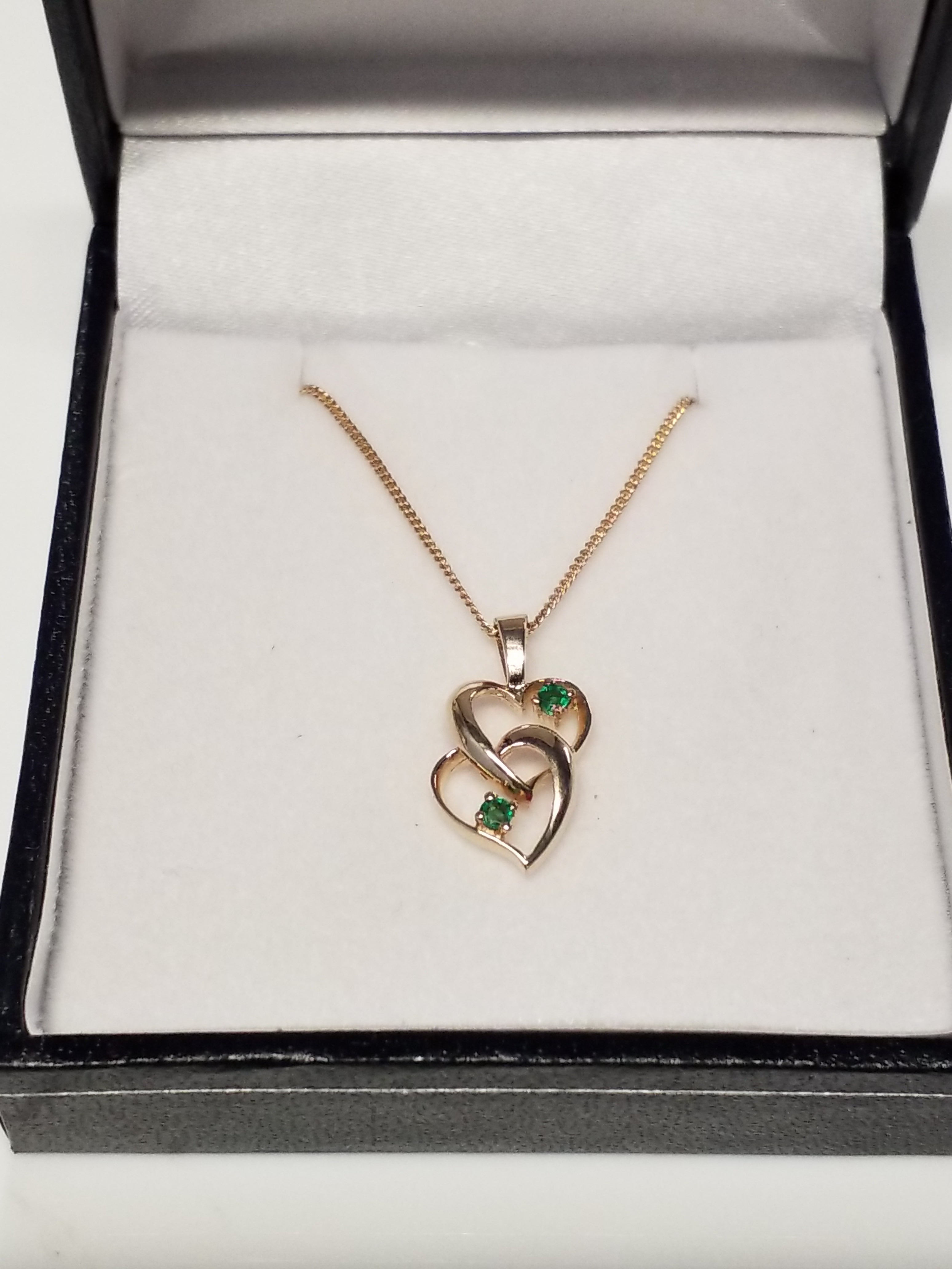 Two Round Cut Emeralds Pendant - Double Hearts P1080