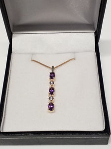 Oval Cut Amethyst Pendant with Diamond Accents - Matching Earrings also available