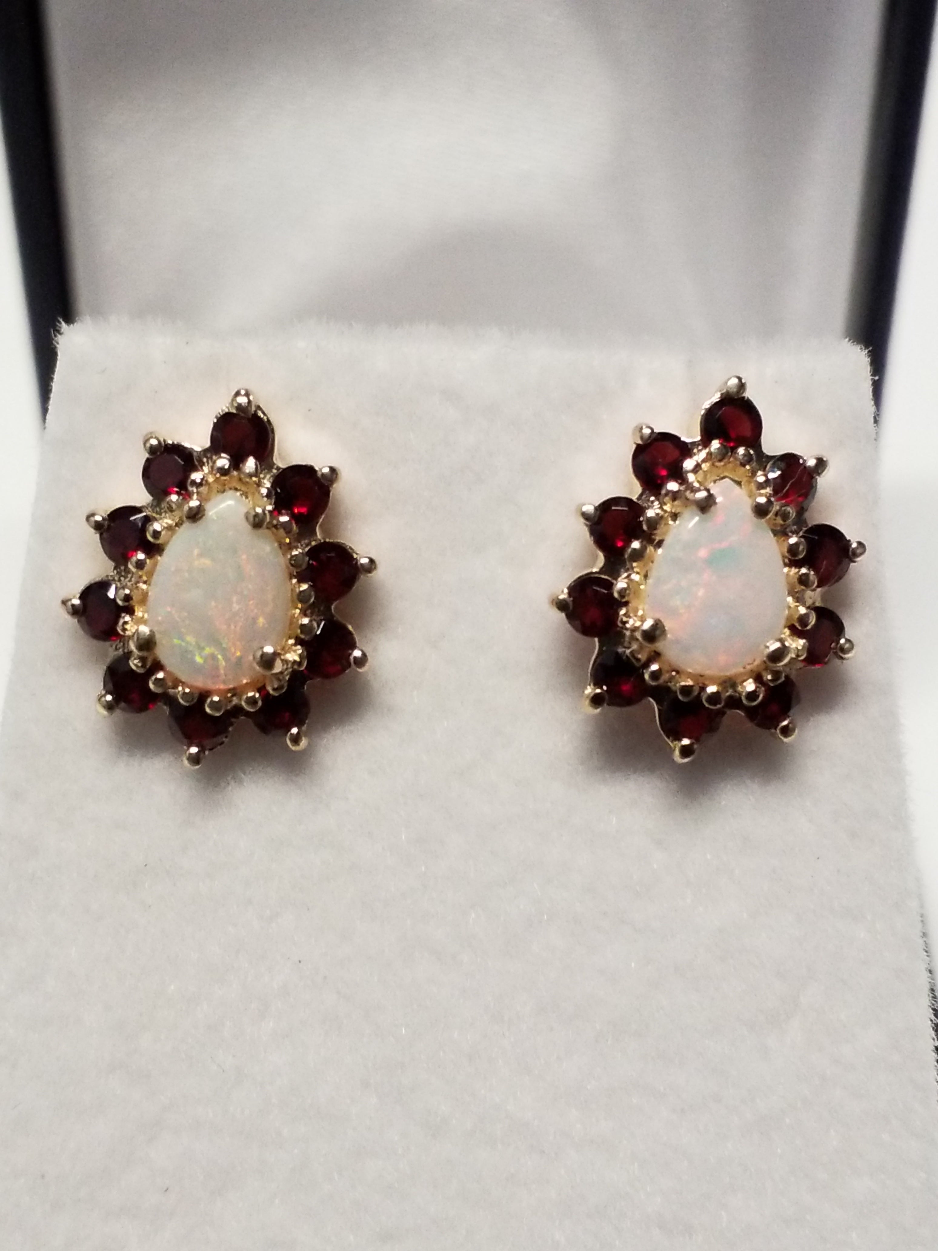 Pear Shape Cut Opal and Garnet Earrings