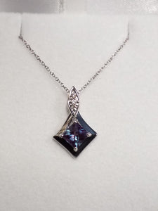 Checkerboard Cut Created Alexandrite Pendant with Diamonds
