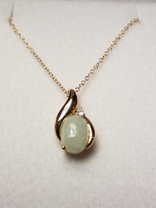 Oval Cut Jade Pendant with Diamond