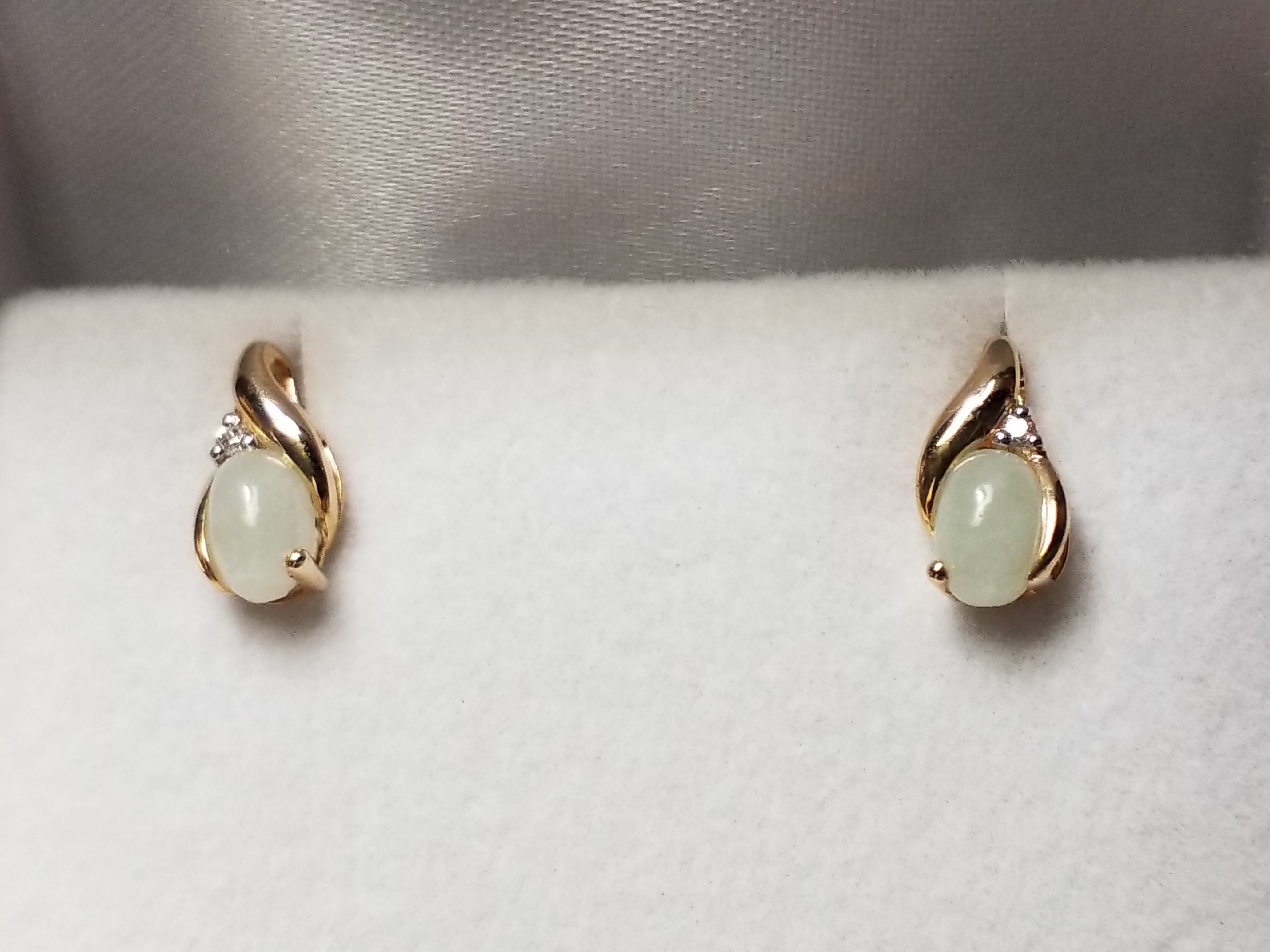 Oval Cut Jade Earrings with Diamonds
