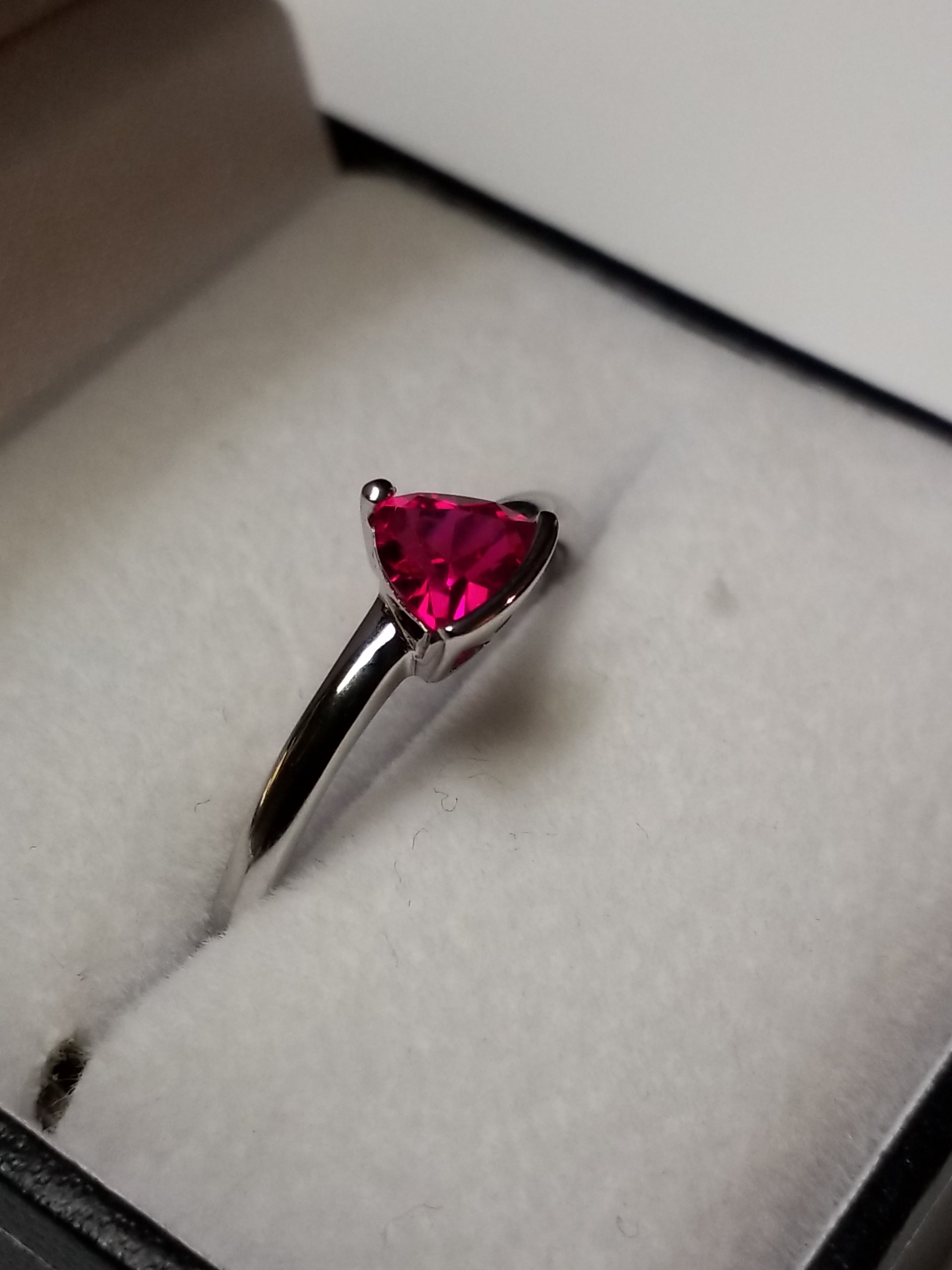 Trillion Cut Created Ruby Ring