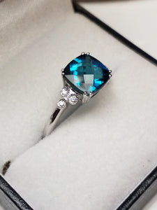 Cushion Cut Blue Topaz Ring with Diamonds
