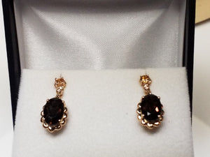 Oval Cut Smokey Quartz Earrings with Citrine and Diamond