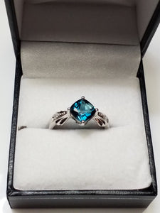 Cushion Cut Blue Topaz Ring with Diamonds