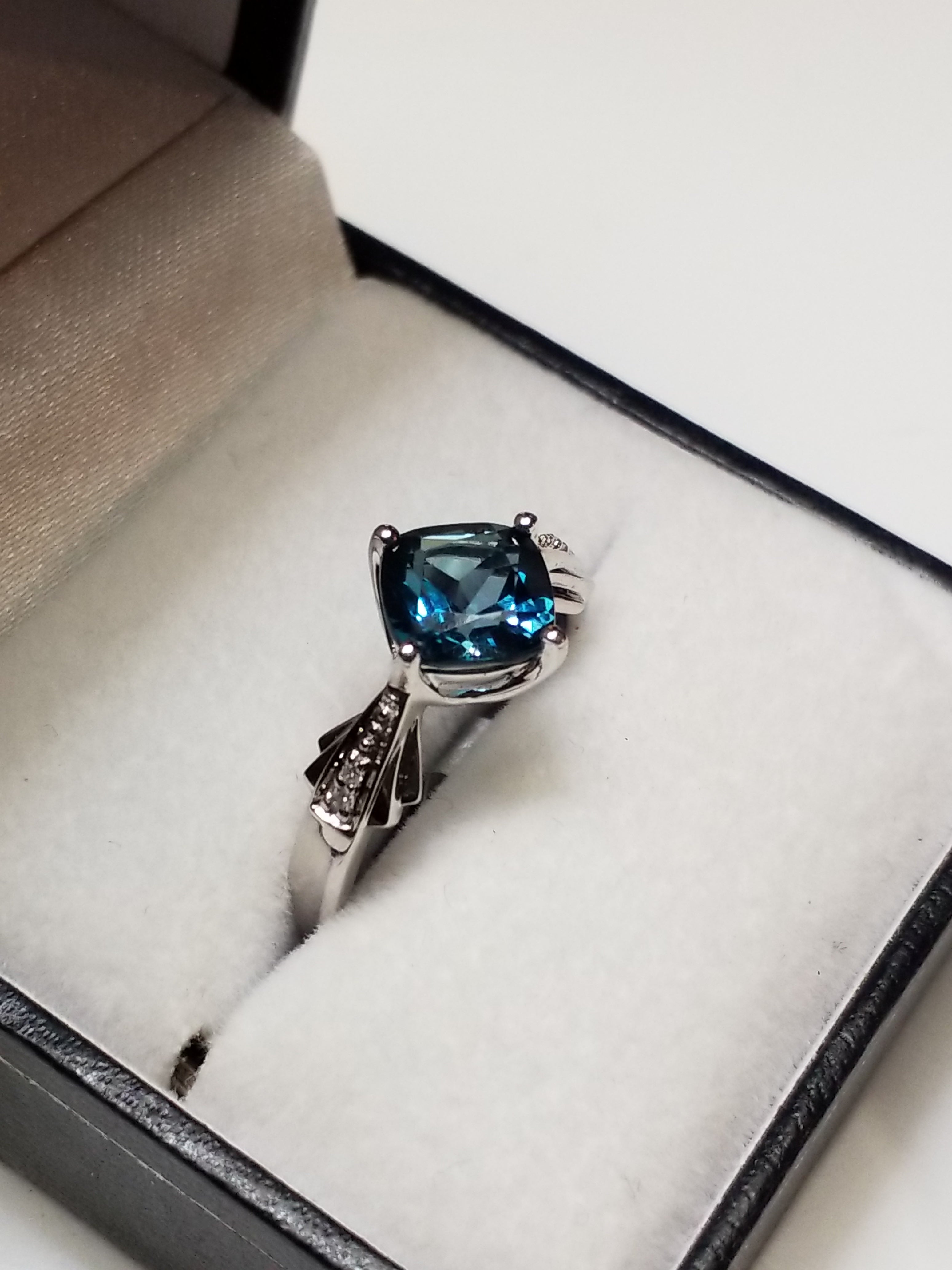 Cushion Cut Blue Topaz Ring with Diamonds