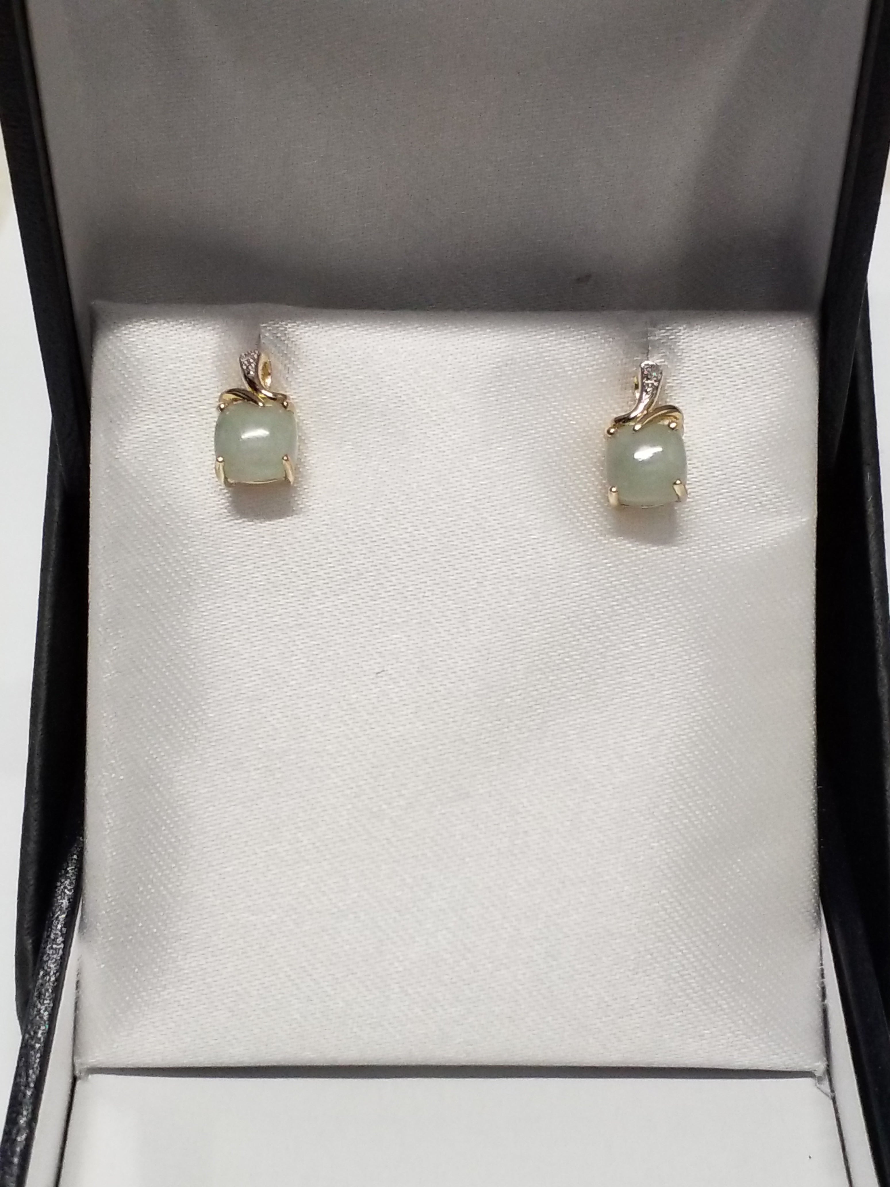 Cabochon Cut Jade Earrings with Diamonds