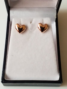 Gold Stud Earrings - Heart - Rose Gold