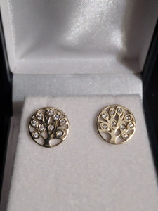 Gold Stud Earrings - Tree of Life - Yellow Gold